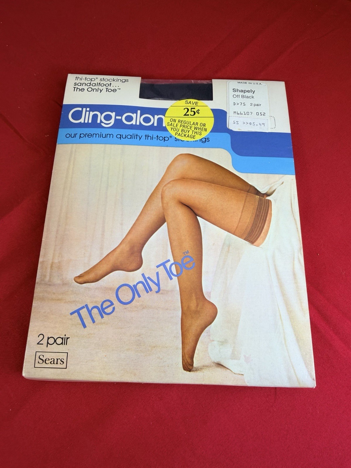 NOS Sears Cling-Alon Thi Top Stockings Off Black Shapely 2 Pair Sandalfoot