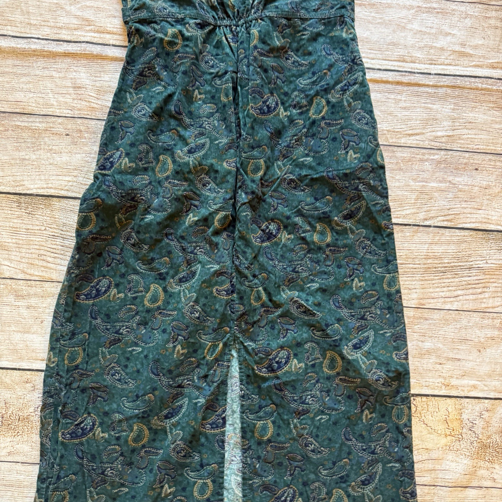 Vintage Bobbie Brooks teal blue paisley print corduroy maxi dress sz M 8/10