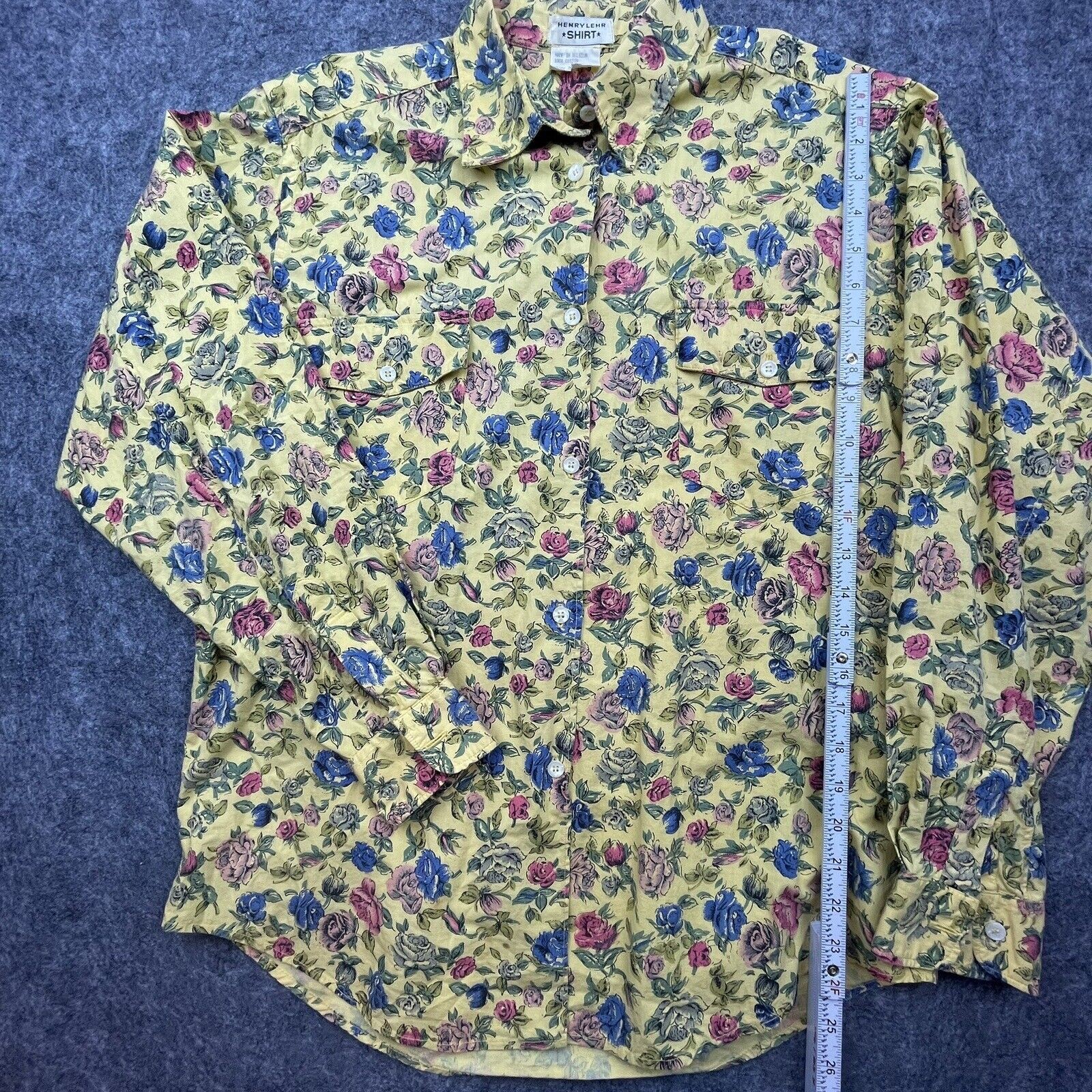 VTG Henry Lehr Shirt Womens Large Butter Yellow 70s Boho Grandma Romantic Boxy
