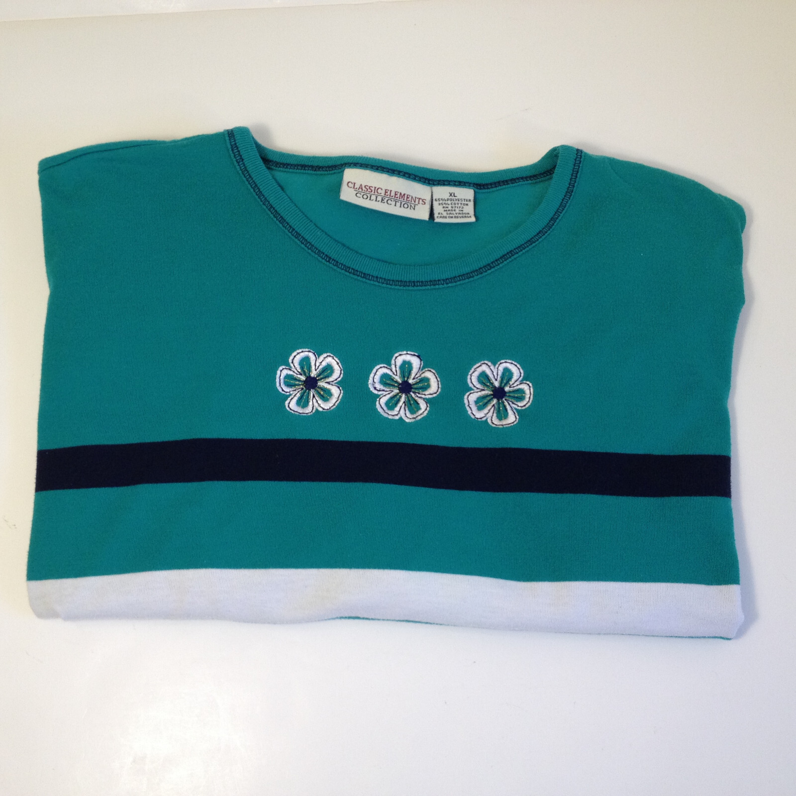 Vintage Classic Elements Collection Womans Embroidered Stripes Top Shirt Sz XL