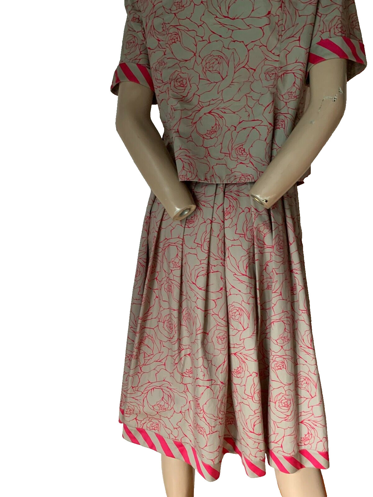 Vintage Fancy Dress 60s Handmade Cotton Roses Spencer Pleated Skirt 38 40