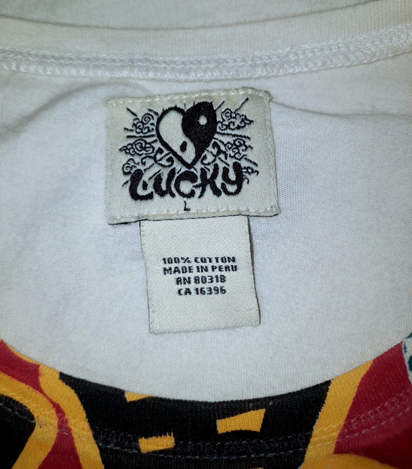 Lucky Brand Vintage Maneki-Neko Lucky Cat & Kokeshi Doll Jrs T-Shirt Sz L READ🌼