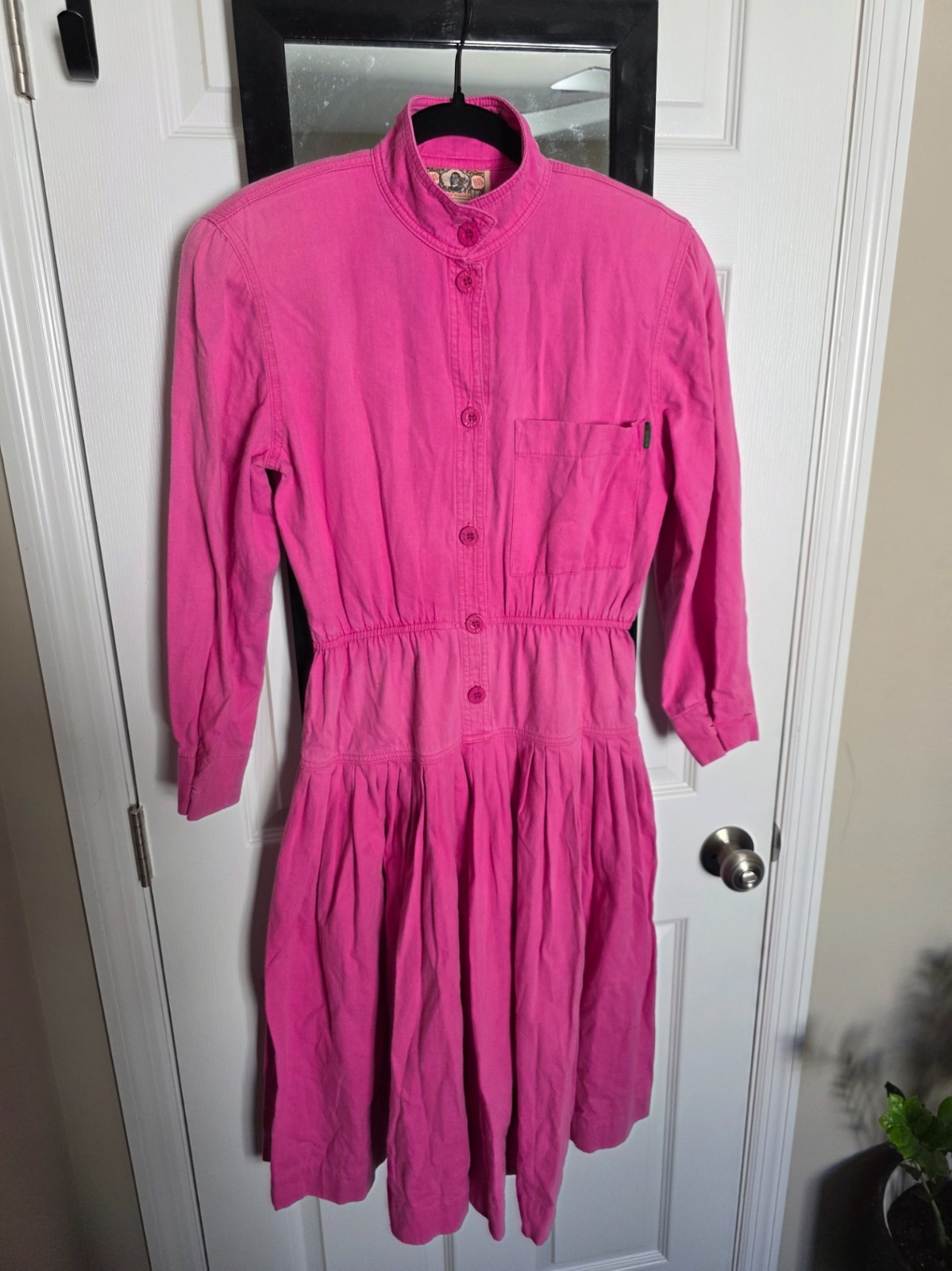 Vintage Gene Ewing BIS Midi Dress, Pink Denim 100% Cotton, Sz Small