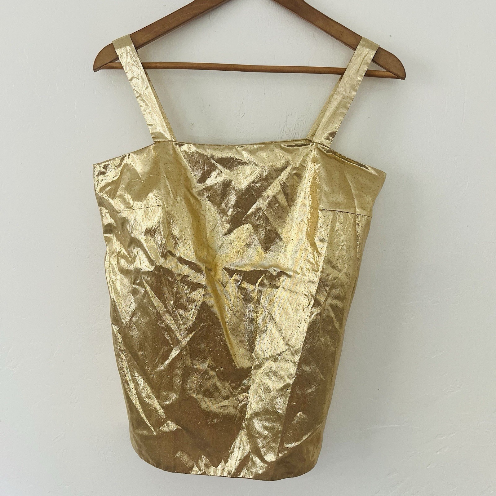 Vintage 60s Gold Lamé Metallic Caron Petite Sleeveless Tank Top Size 6