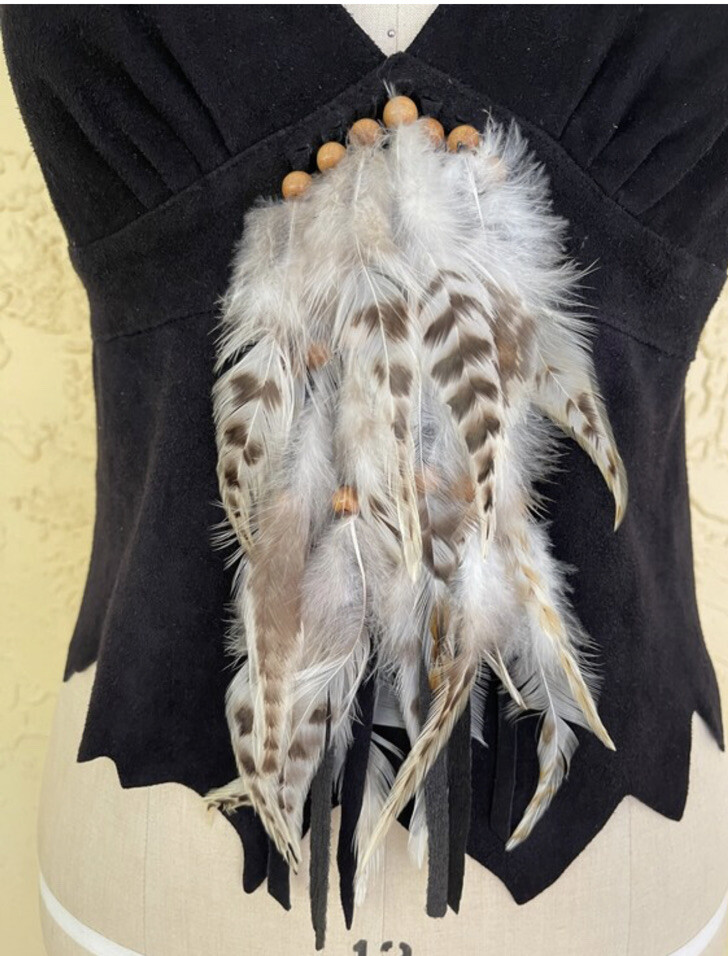 Vintage Halter Top Black Leather Bead Boho Biker Hippie Motorcycle Rock n Roll