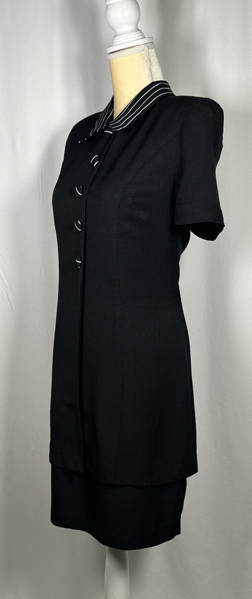 Vintage Taurus Dress Sheath 8 Short Sleeve Buttons Secretary Black 70’ 80’