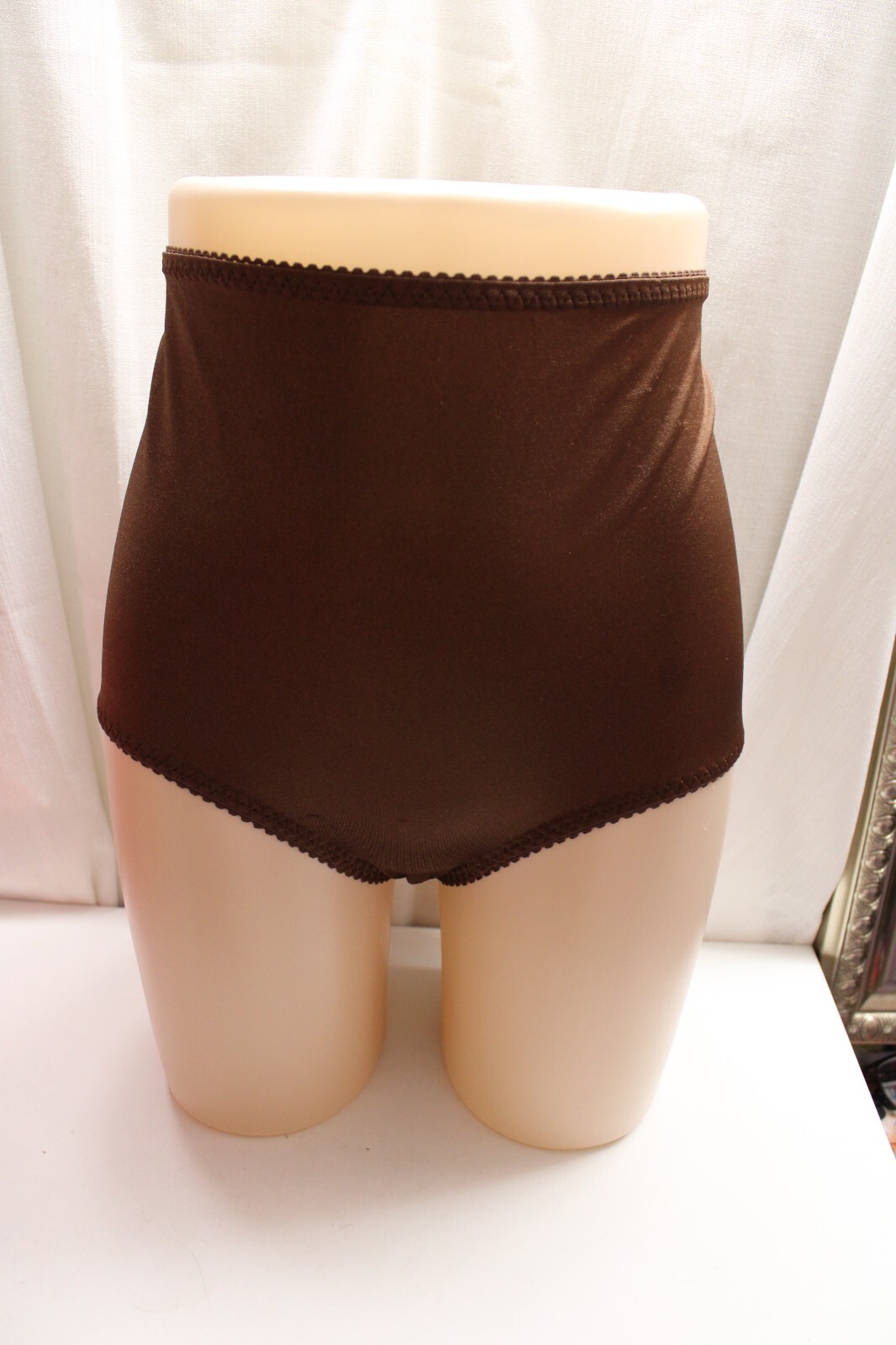 Vint. Sissy Nylo/Spand Brown Glow Brief High Waist Tummy Control Silky Panties 8