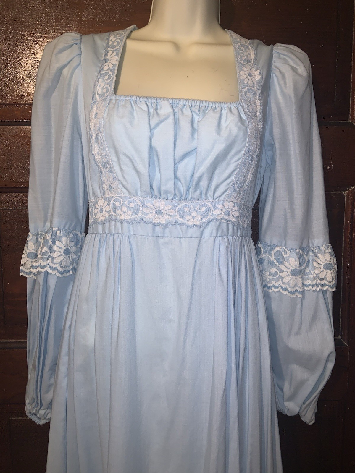 Vintage Gunne Sax Powder Blue Cotton Maxi Dress Sz 7 Gold Tag