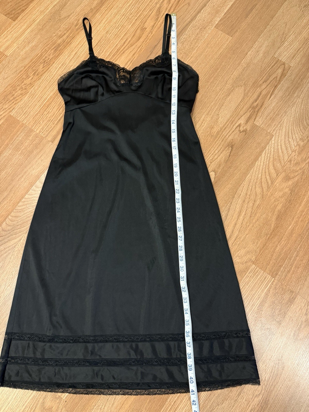 Vintage 70s 80s Adonna JCPenney Black Antron Nylon Slip Lace Trim 36 Union Made