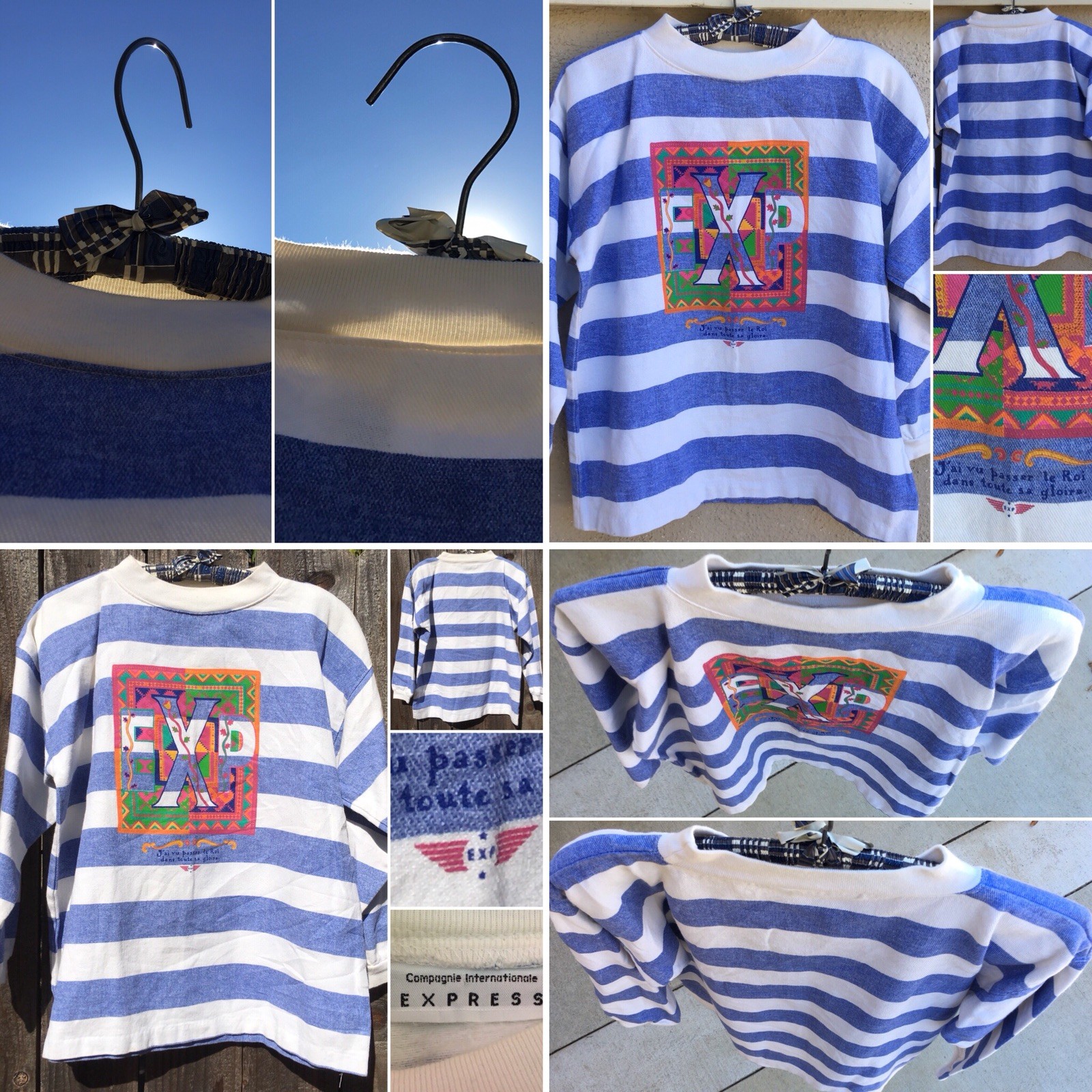 Vintage EXP Big Logo Striped Shirt 80s 1980s XS/0 Oversized Fit USA