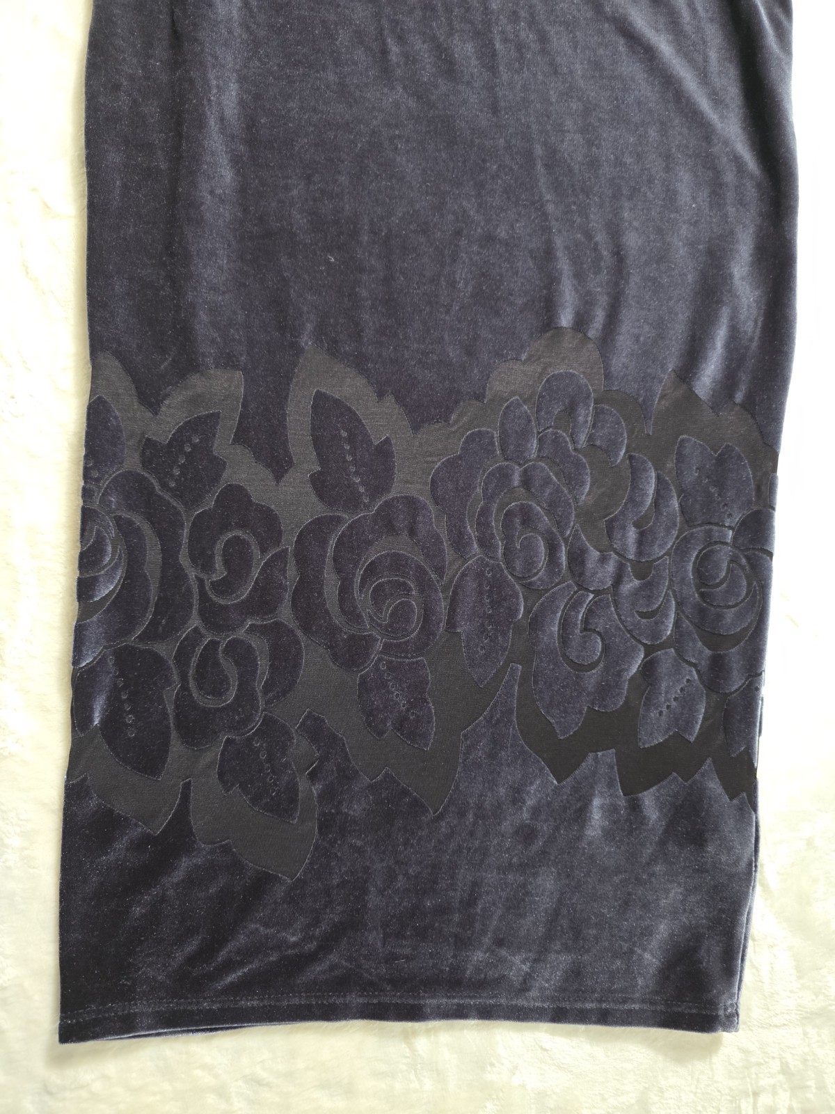Vintage Love Culture Velvet Slip Dress Floral Applique Navy Blue M USA