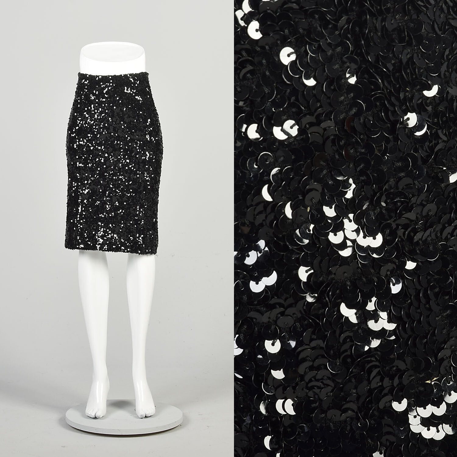 S-M 2000s Donna Karan Skirt Black Knit Wool Bodycon Knee Length Formal Elegant