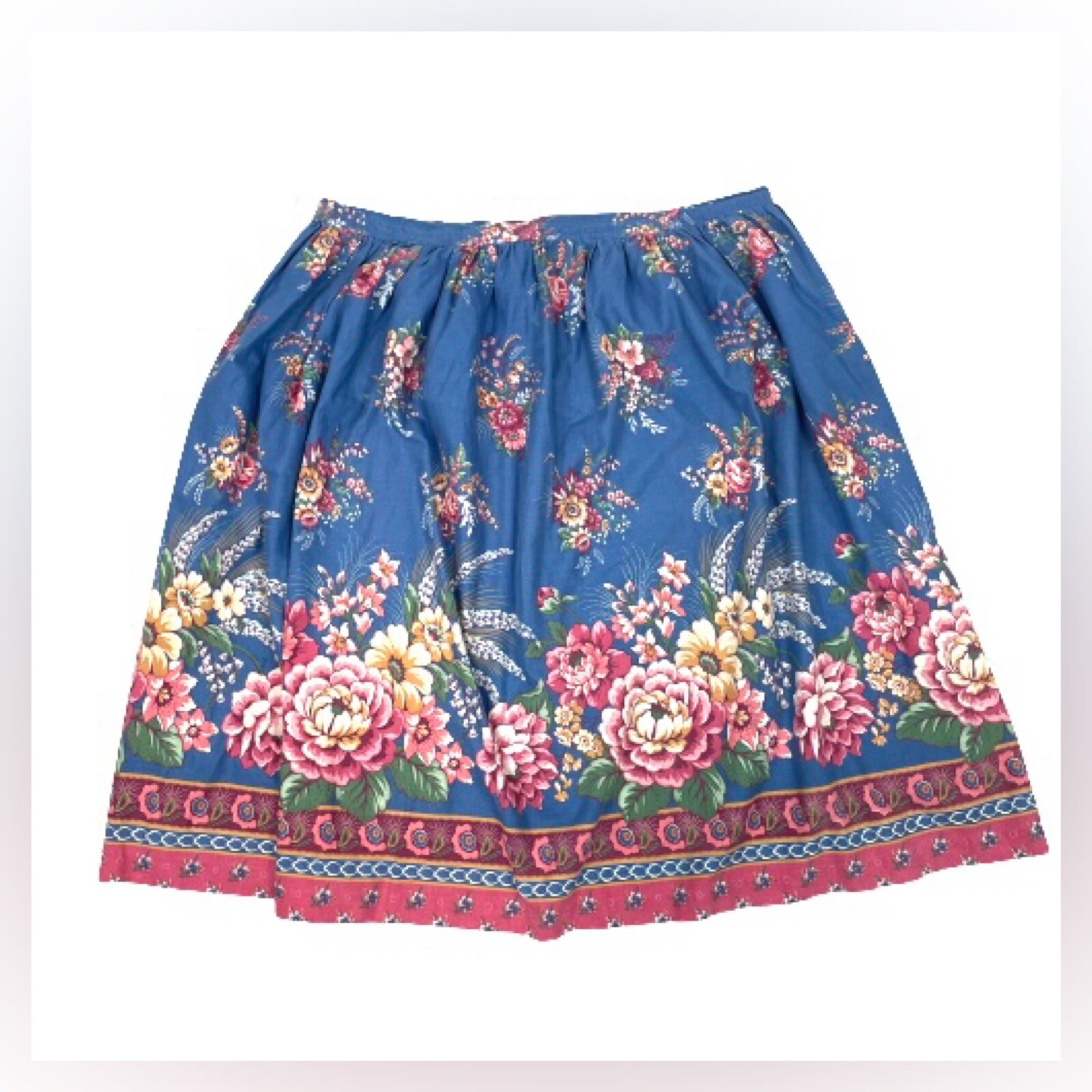 1980s Aunt Abigail’s Attic Country Floral Full Knee Skirt Plus Size Vintage
