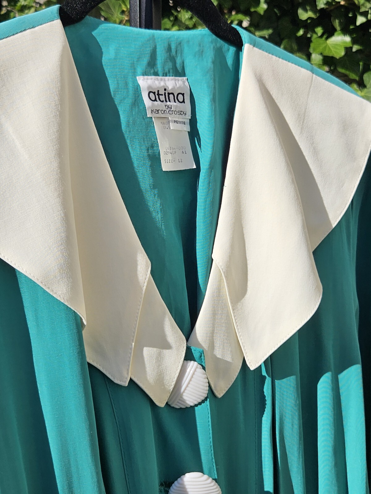 Vintage 1980s Kelly Green White Clown Notch Collar New Wave Button Midi Dress M