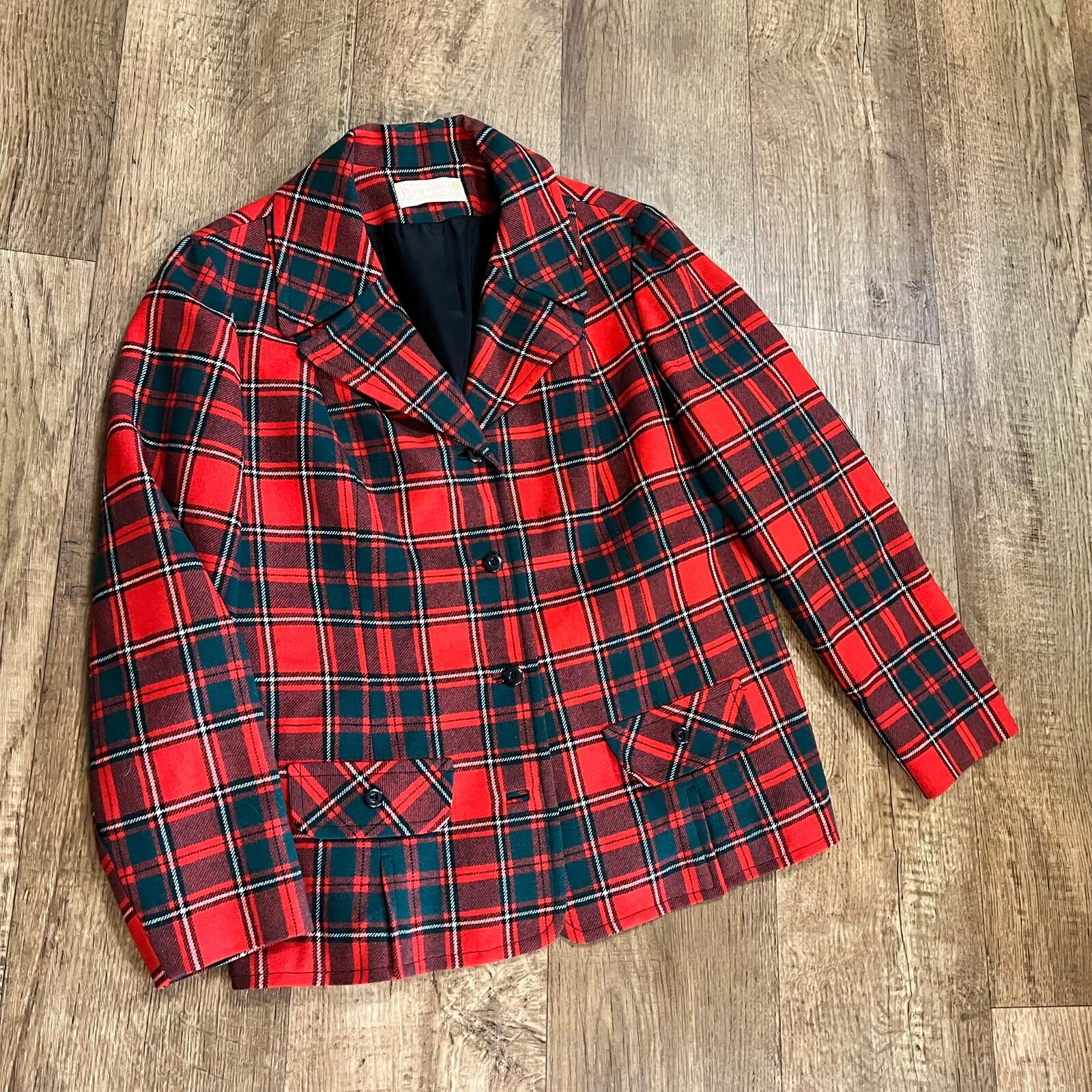 Pendleton Vintage 70s Red & Black Tartan 100% Virgin Wool Classic Blazer Size 18