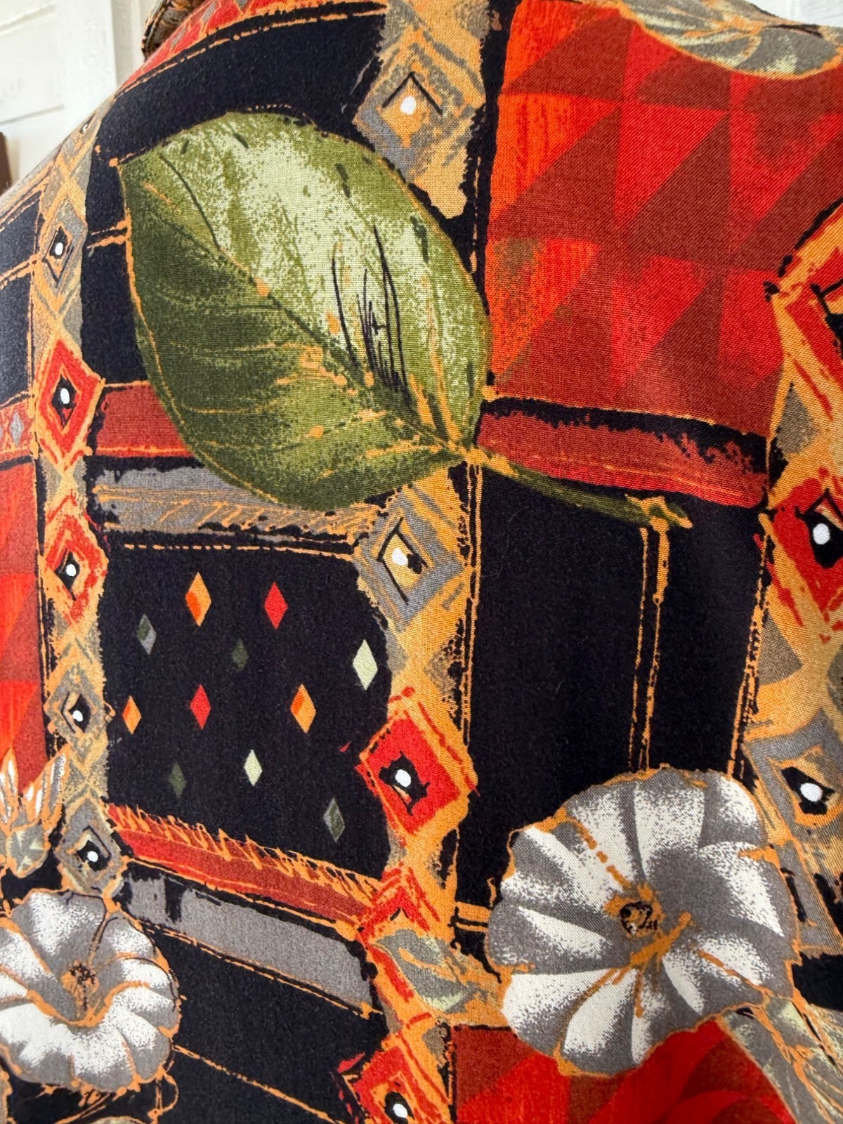 Vintage 80s Abstract Floral Oversized Rayon Long Button Blouse Size M/38