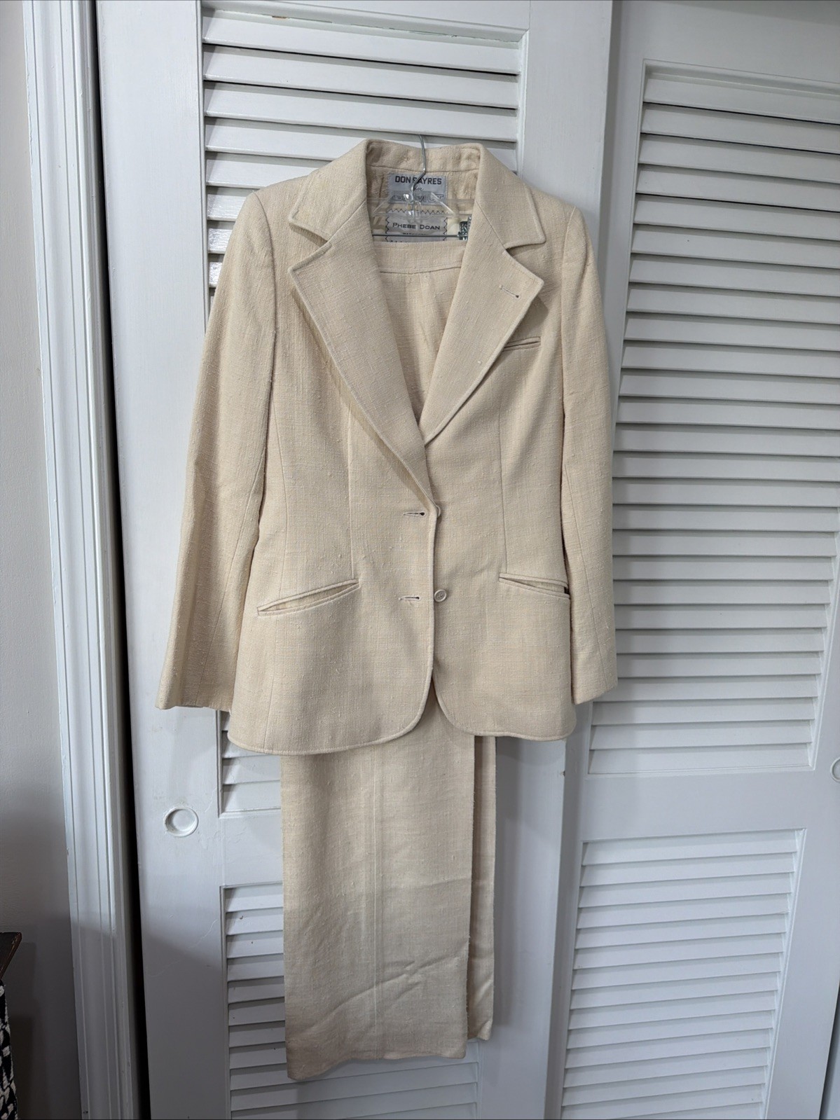 VTG Don Sayres 100% Silk High-Waisted Wide-Leg Tailored Pant Suit Sz 12 Tall
