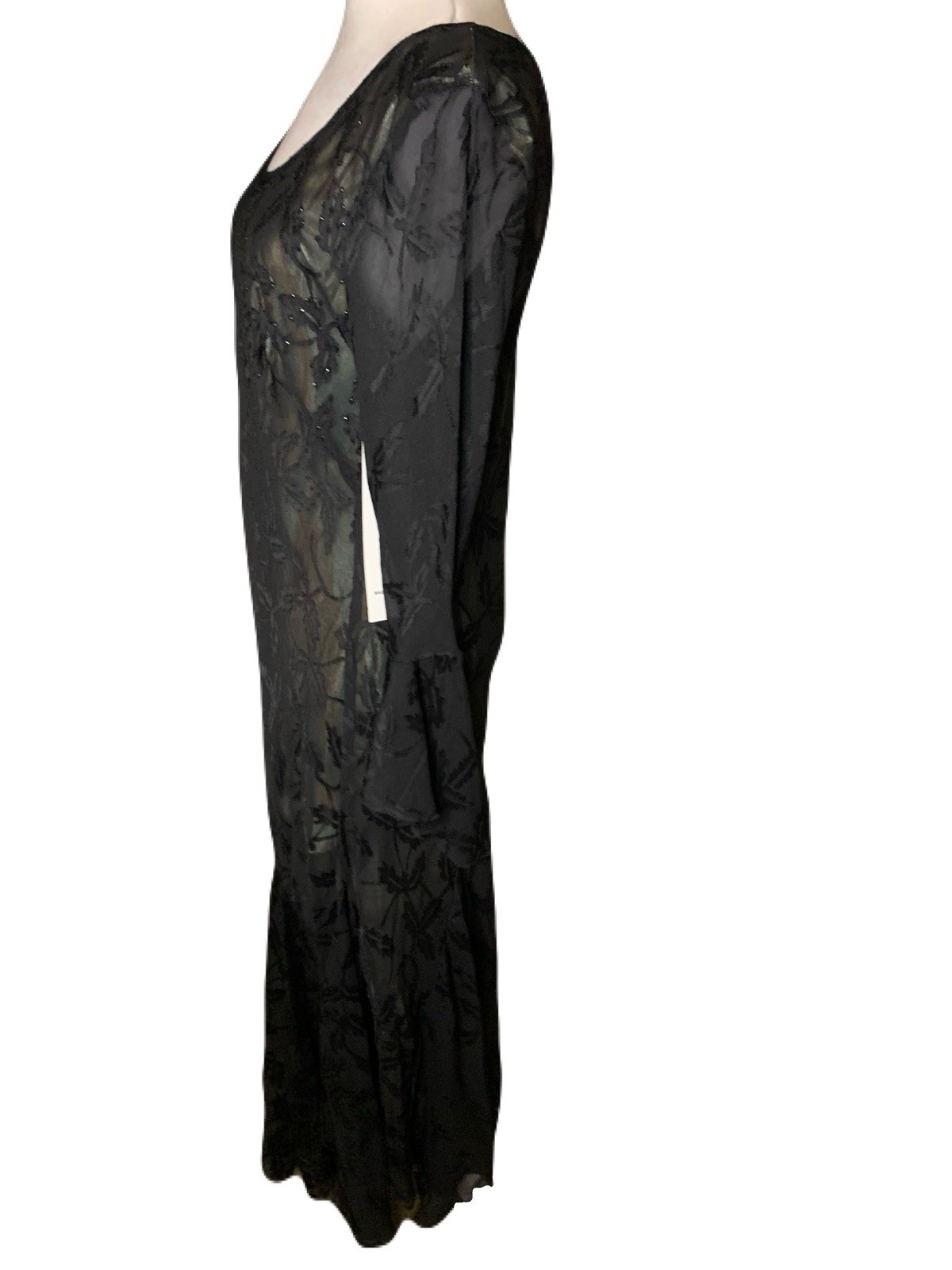Vintage 90s NWT TEMPTATION Mesh Maxi Dress Whimsigoth Beaded Goth Fairy Sleeve