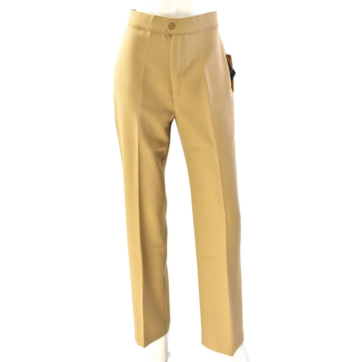 70s Vintage Tan High Waist Straight Leg Pants Womens 2 Creased Mod Light Brown