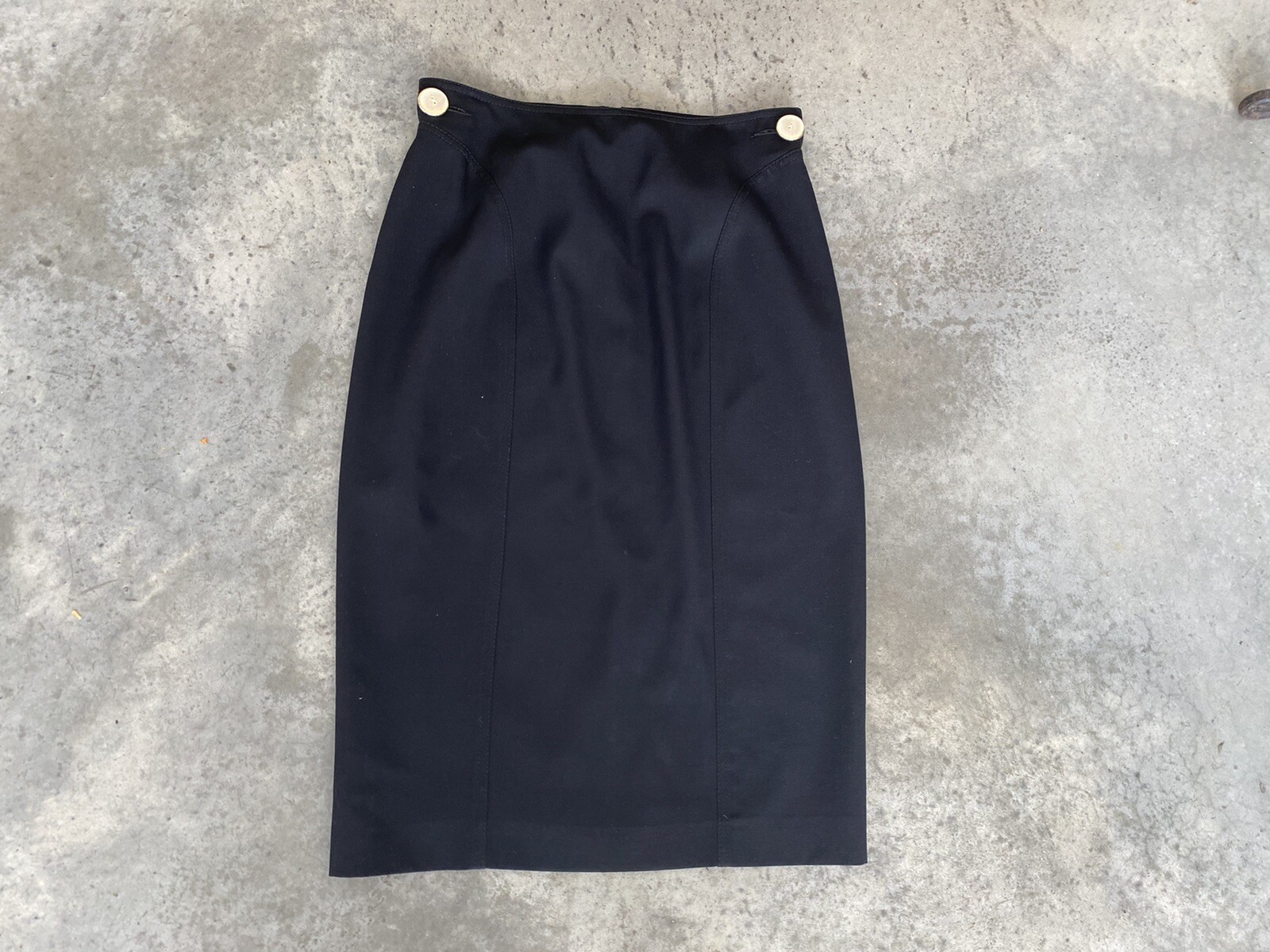 Vintage Valentino Skirt Black Wool Wiggle Moonstone Buttons Pencil 44 / US 10