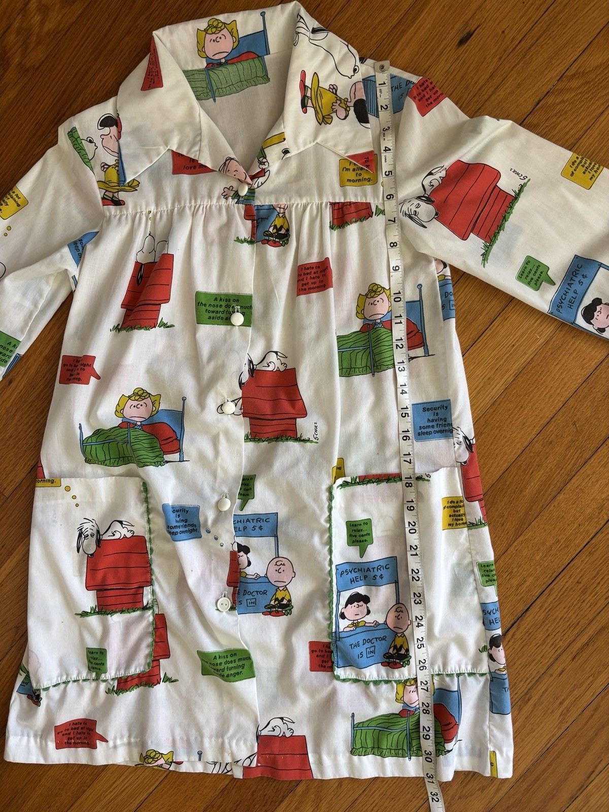 Vintage Peanuts Button-Up Babydoll Smock Dress