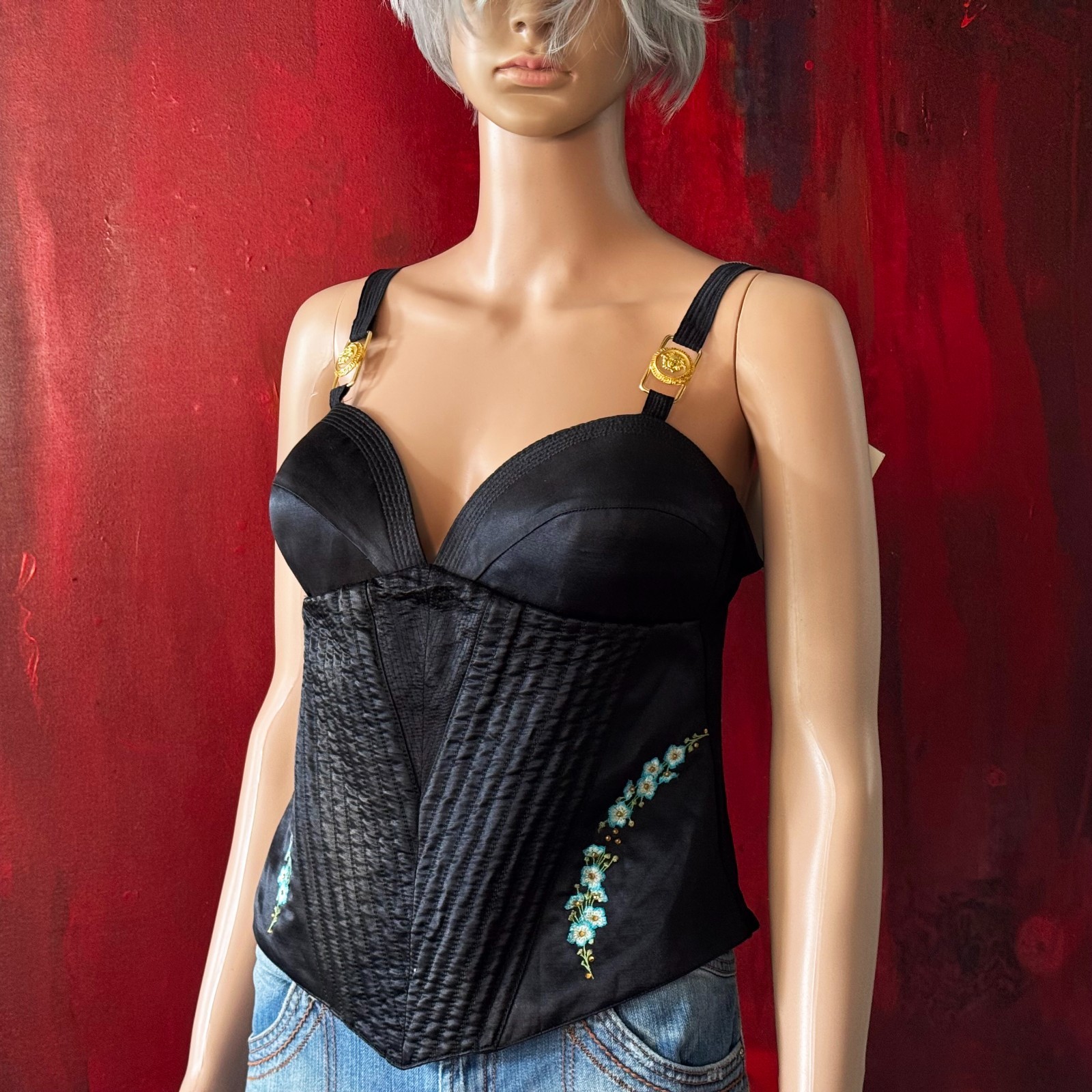 GIANNI VERSACE black Bustier size 46L from S/S 1995 GV VERSATILE COUTURE
