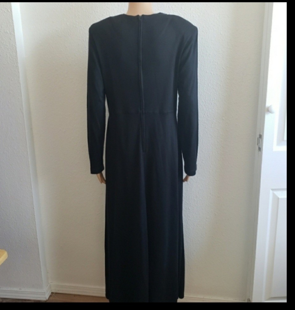 Vintage Molly Malloy Womens Black Longsleeve Waisted Maxi Dress With Scarf