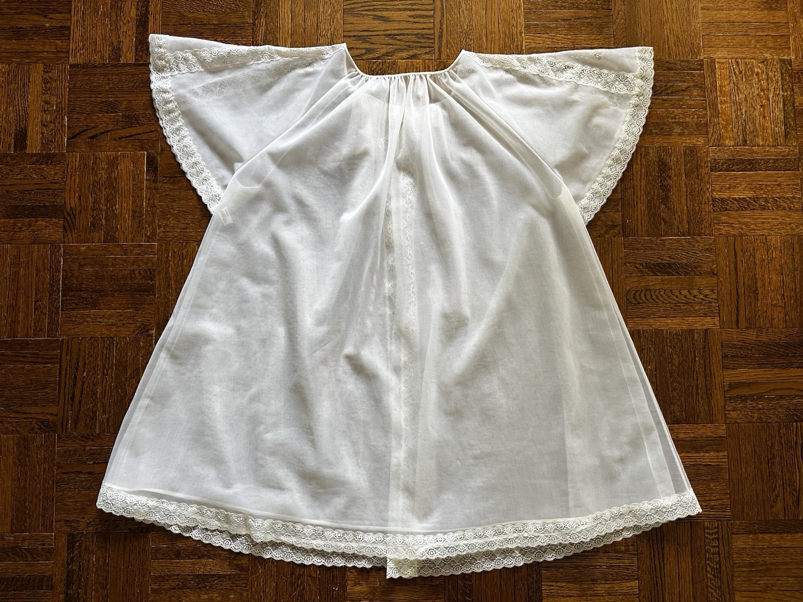 1960s Shadowline Nylon Peignoir Set M Babydoll Robe Lace Floral Sheer Boudoir