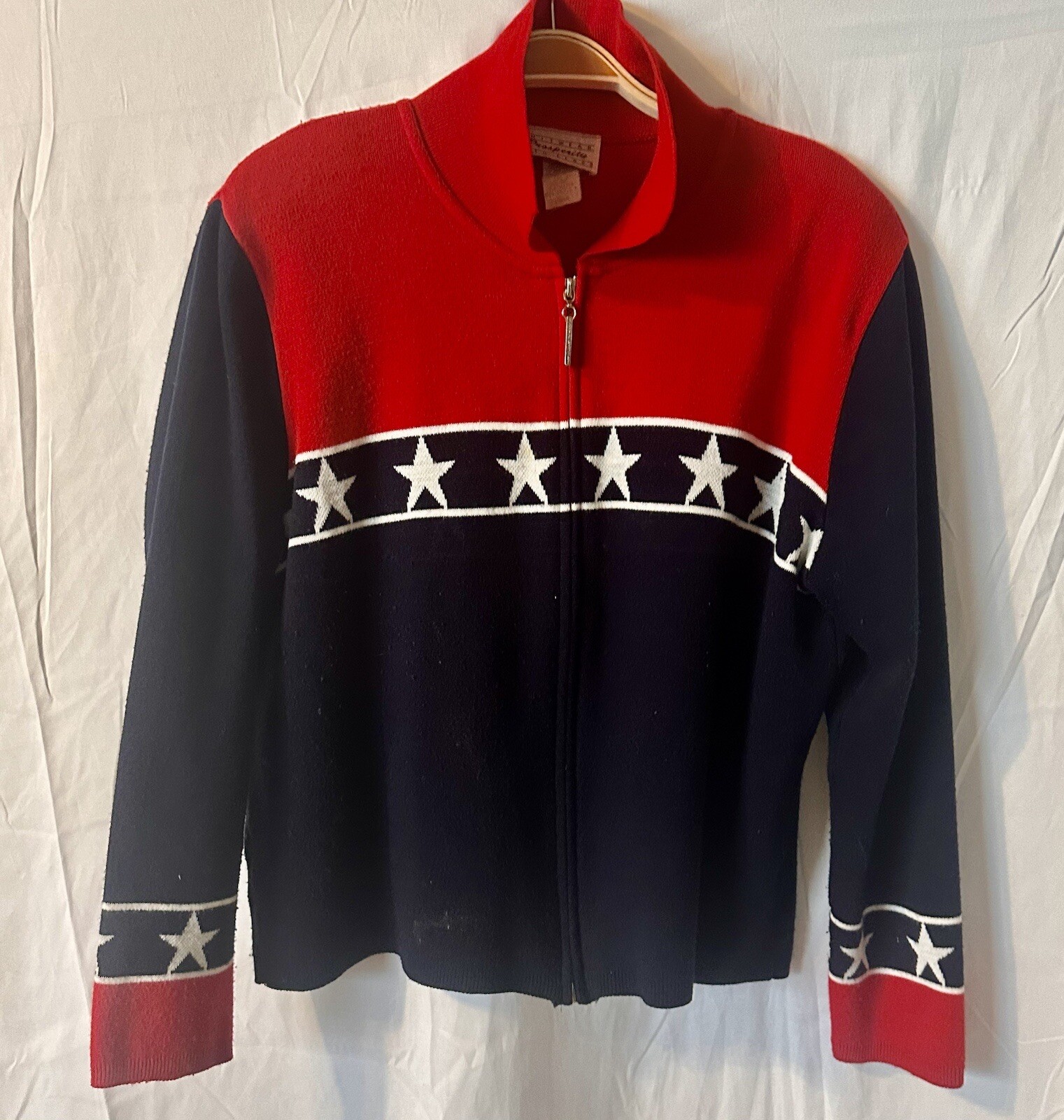 Vintage Knitwear Prosperity With Class Sweater Jacket 4th Of July Patriotic Flag