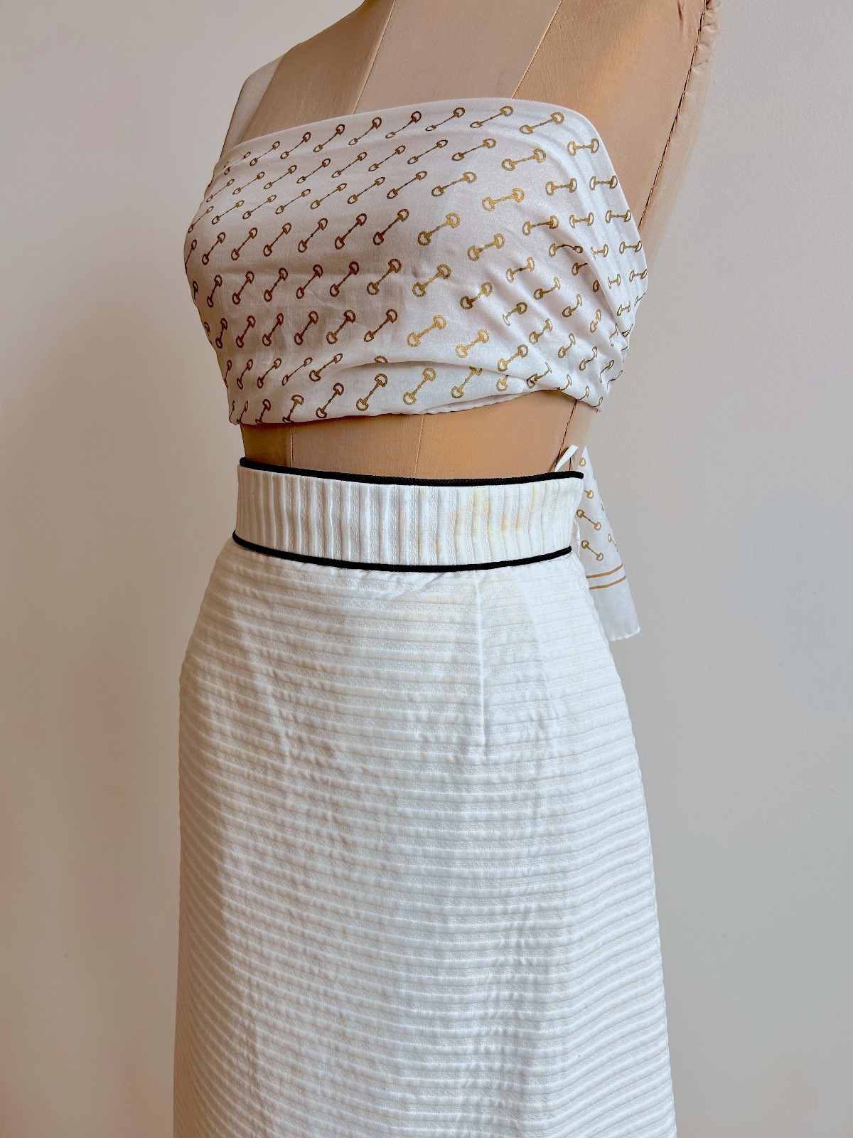 Vintage 1960s 70s Preppy Mod Hostess Maxi Skirt Palm Royale Black/ White sz S