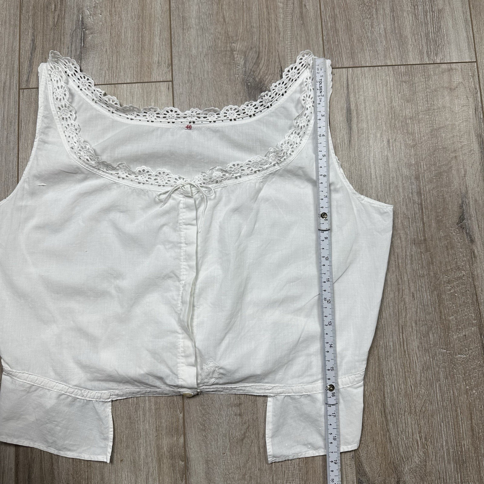 Antique 1900s Edwardian Victorian Corset Cover Cotton Lace Monogram Size 46 S/M
