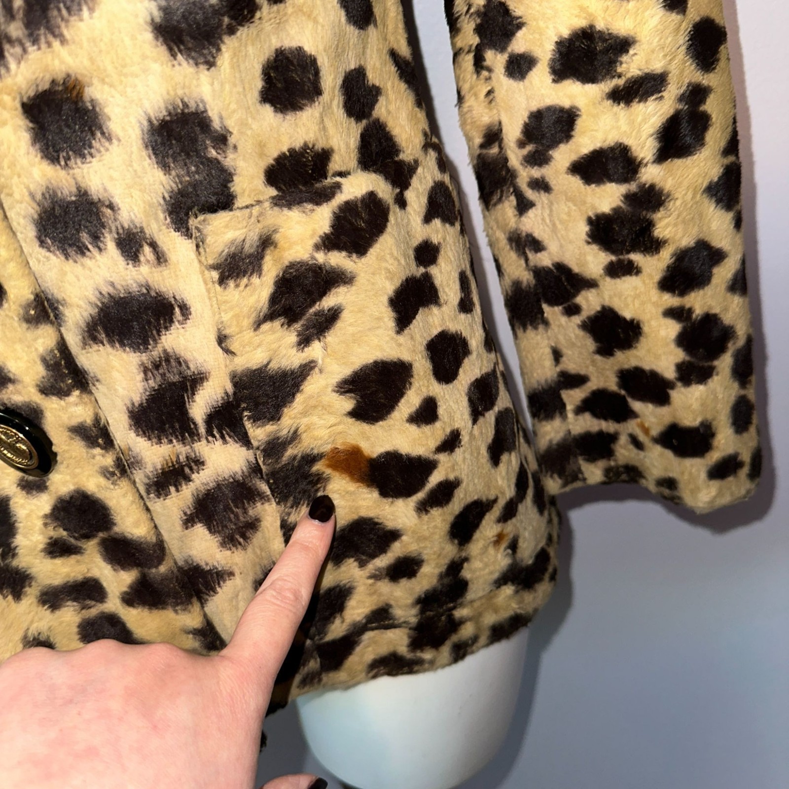 Vintage 80s Womens Size Small Leopard Animal Print Faux Fur Blazer Jacket Coat
