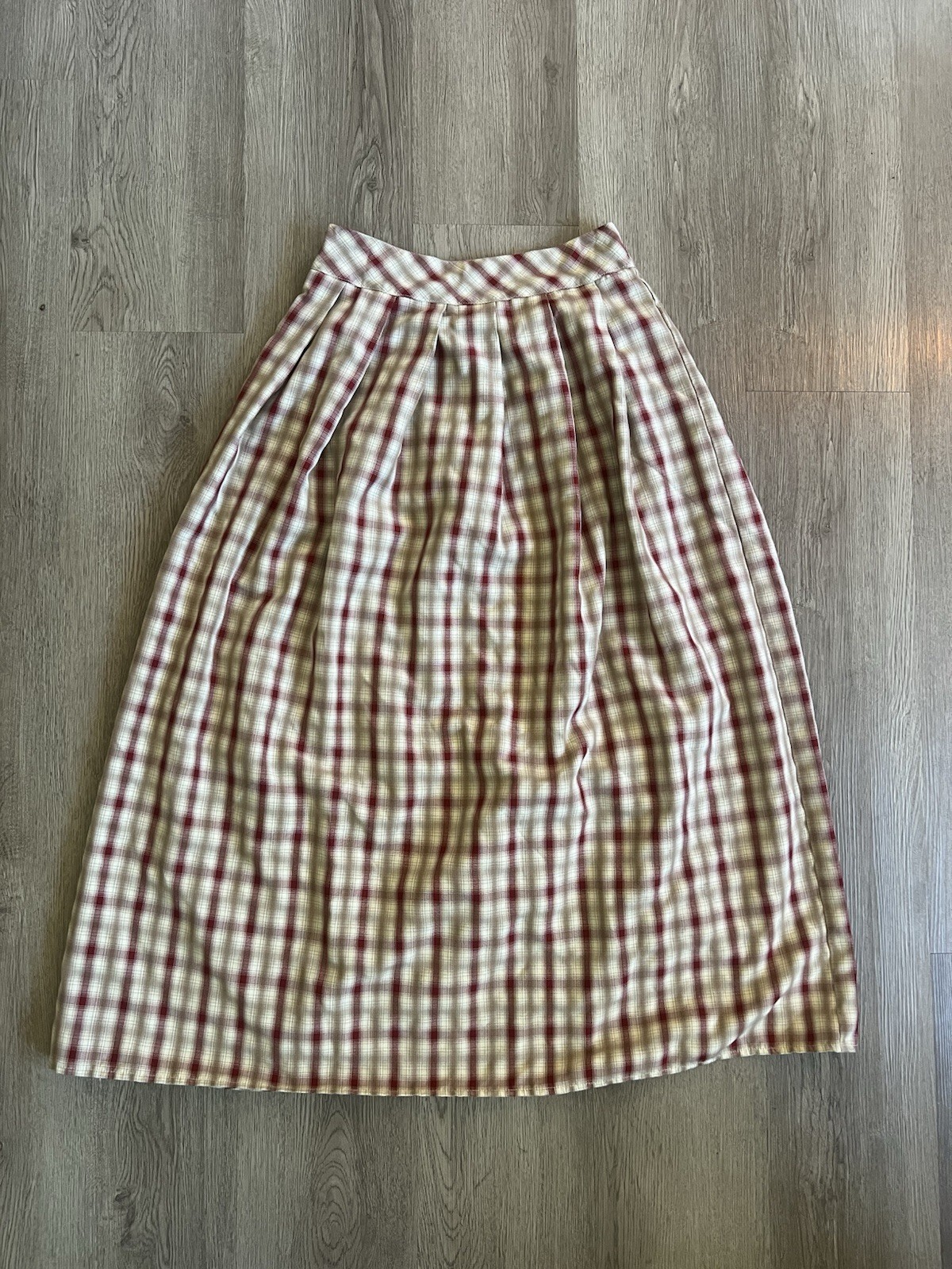 Vintage 80s/90s Plaid Pleated Maxi Skirt — High-Waisted Full Length A-Line