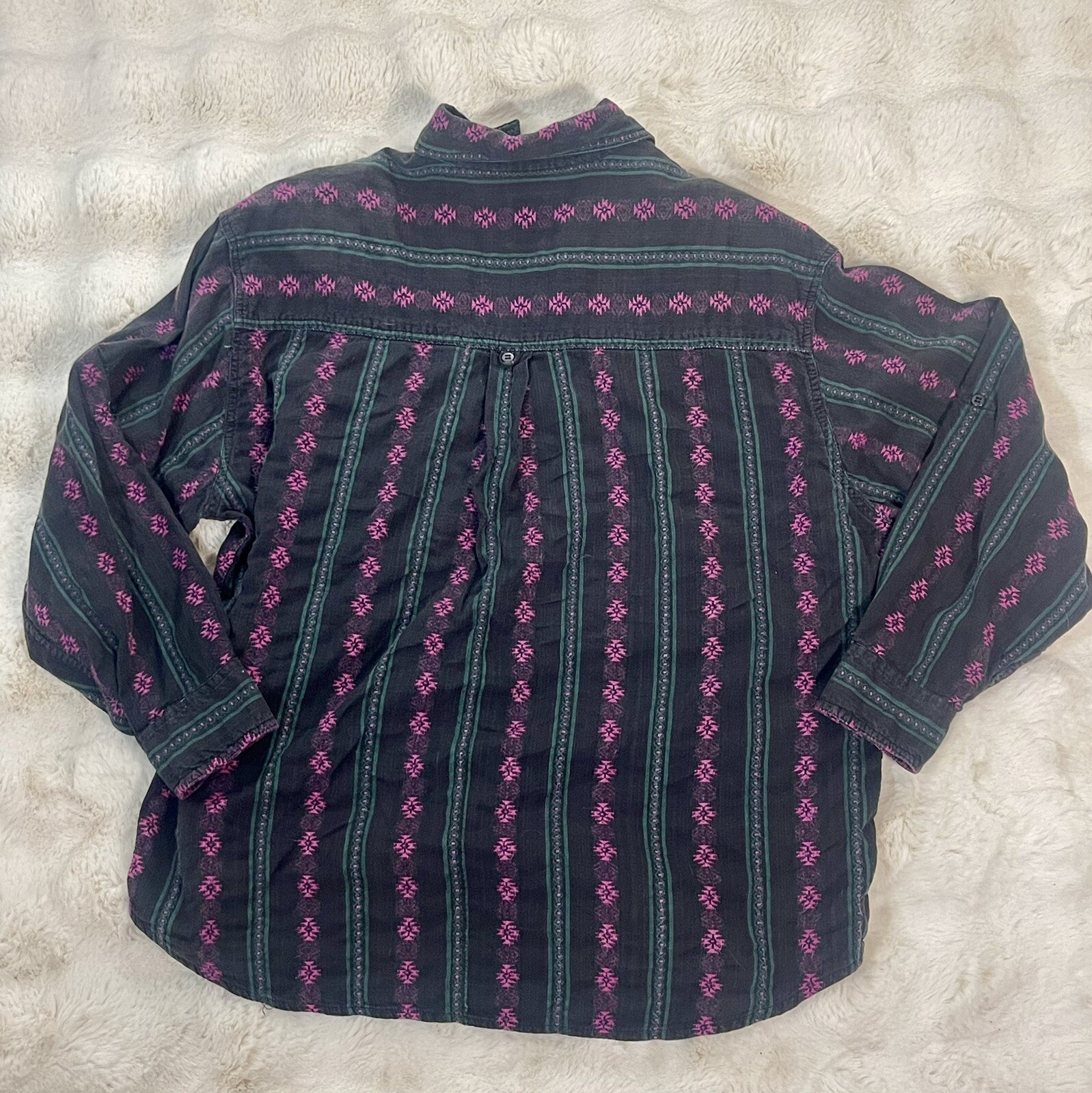 Futures Vtg 90’s Aztec Embroidered Distressed Worn Button Up Grunge Top Sz 1X