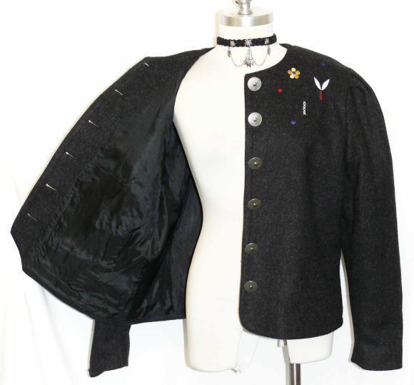 Bavaria Loden WOOL ALPACA BLACK Jacket LARGE CAT Women German Coat B46″ 16 L