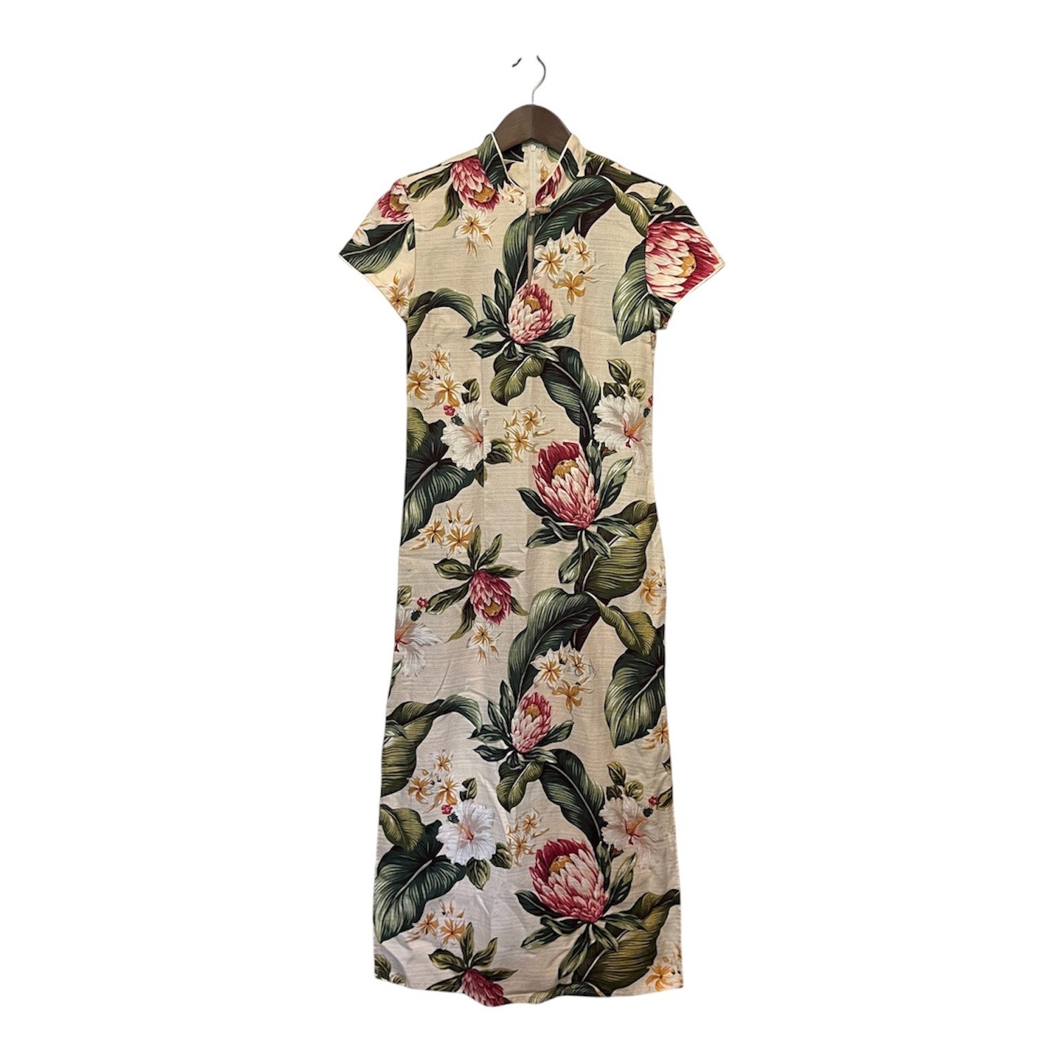 Vintage Hawaiian Muumuu Young Hawaii Protea Plumeria Hibiscus Mandarin Style