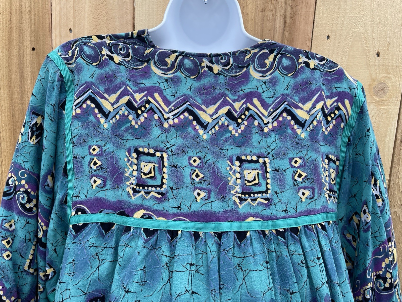 Vintage Krist Gudnason 80s Dress Muumuu Turquoise Southwest Print Kaftan L/XL?