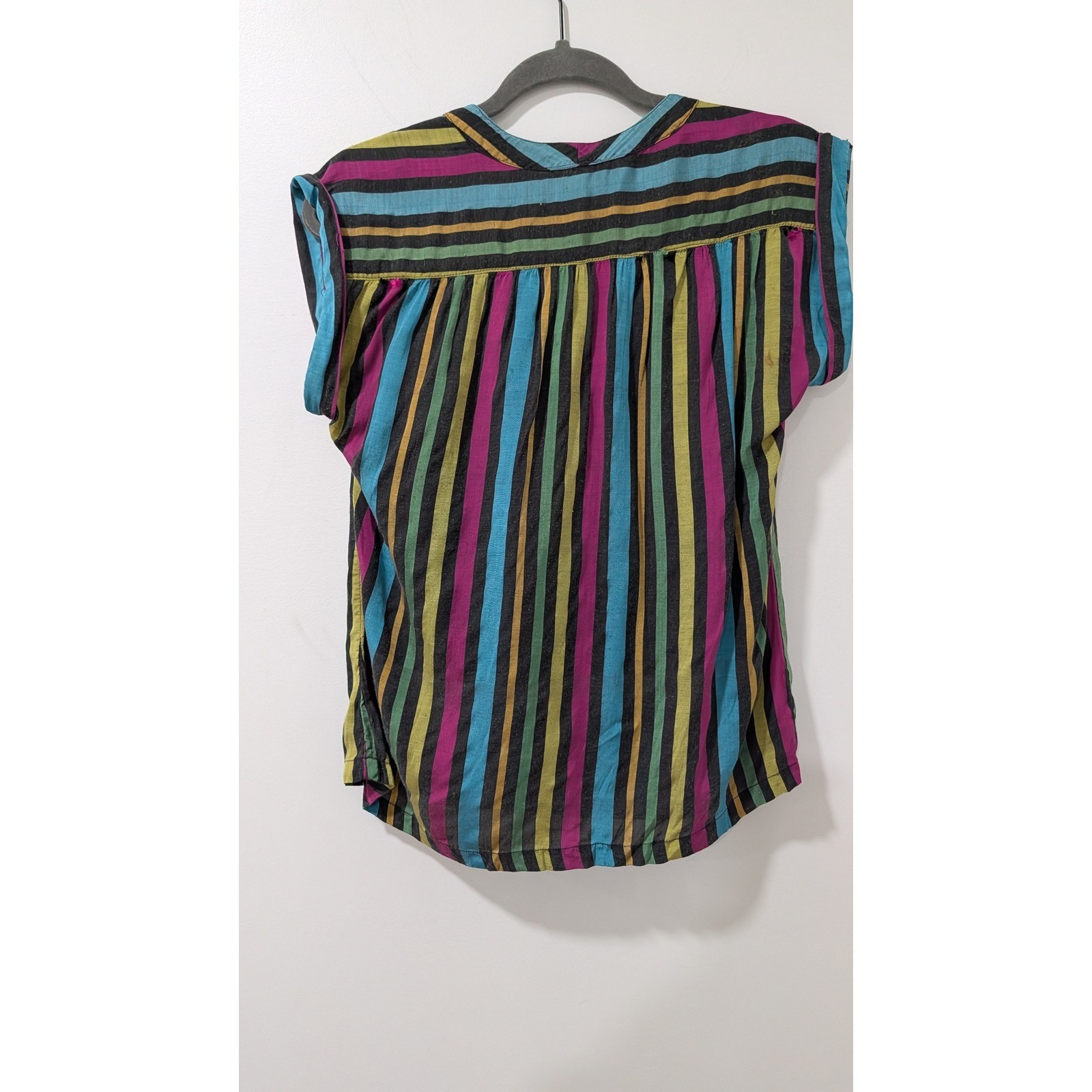 Vintage Susan Allan for Nirvana Stripe V-Neck Top Boho 1960’s Grunge Multi-Color