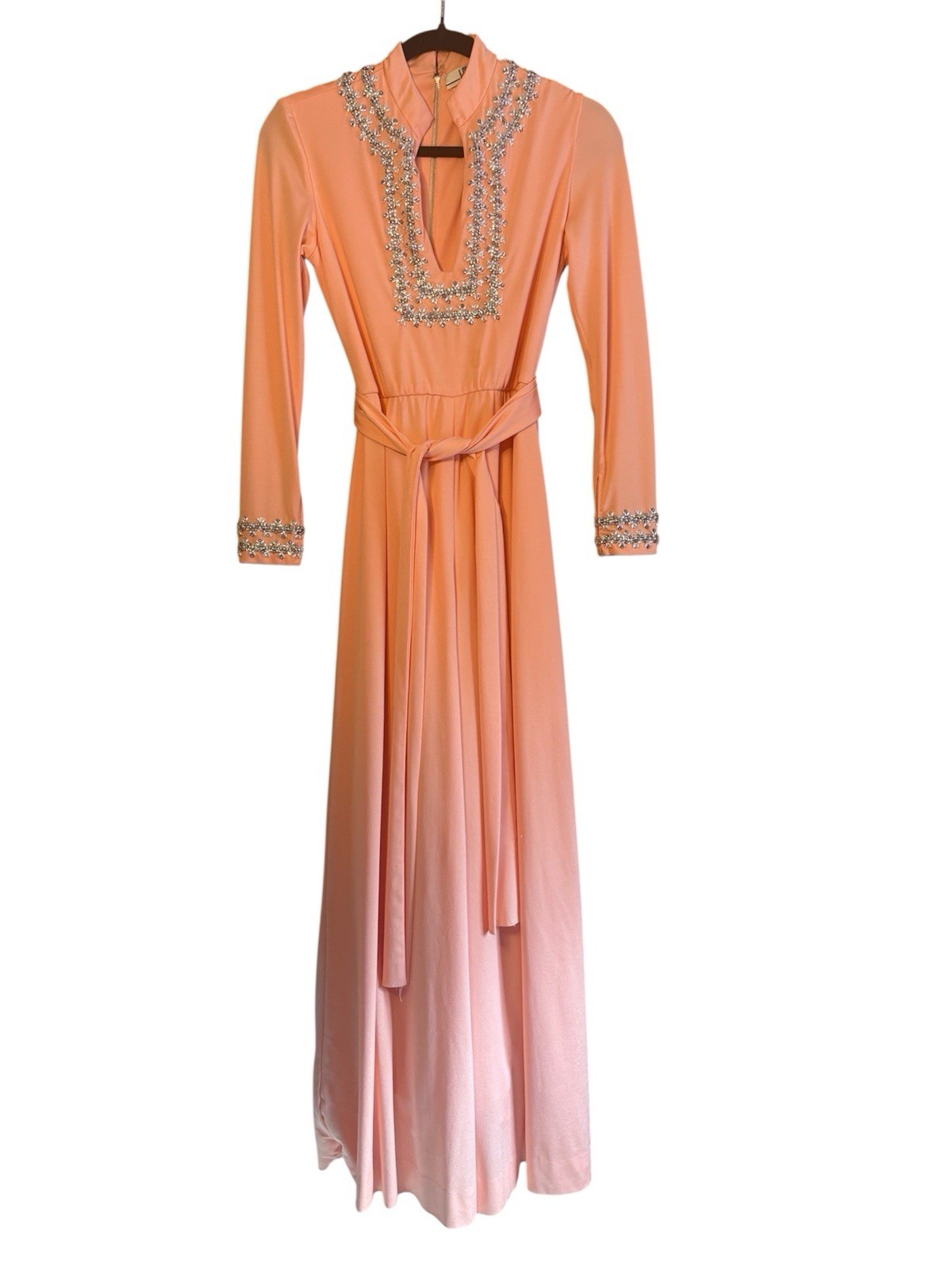 VTG 60-70s Victoria Royal Ltd Blue Beaded Embelished Peach Jumpsuit XS/S FLAWS