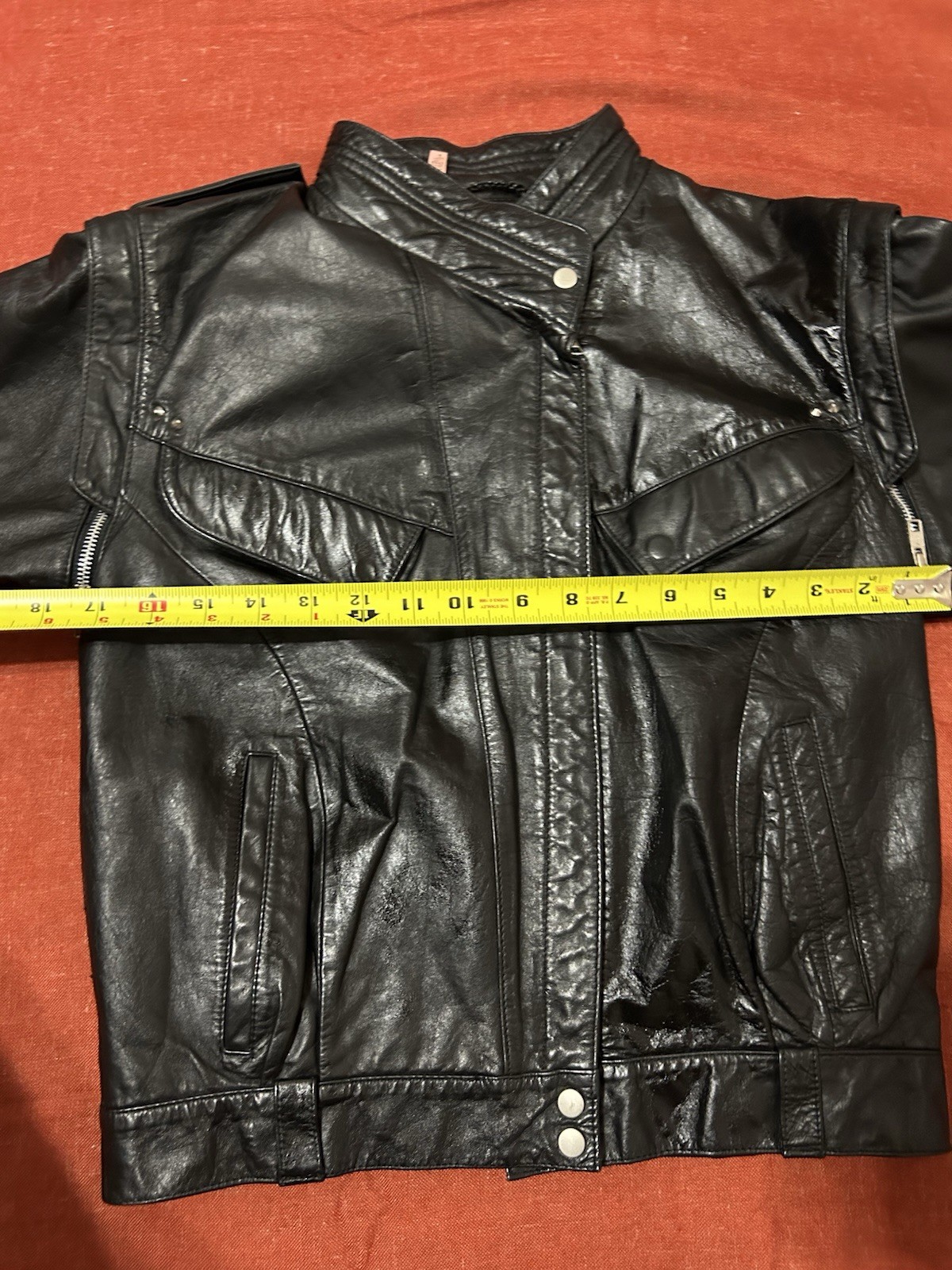 Vintage 80s Black Leather Jacket Small Detachable Sleeves Studs Punk Grunge Moto