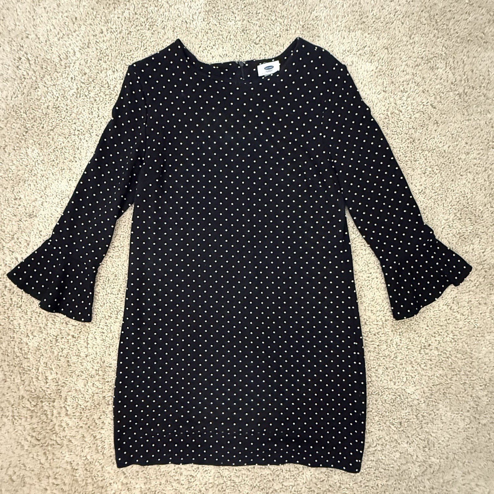 OLD NAVY Polka Dot Dress Medium Womens Black White Mini Preppy Stretch Knit