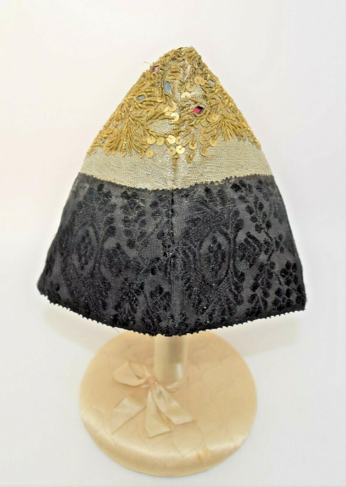 Antique 18th Century Woman’s Hat Coif Winter Weight Black Jacquard European