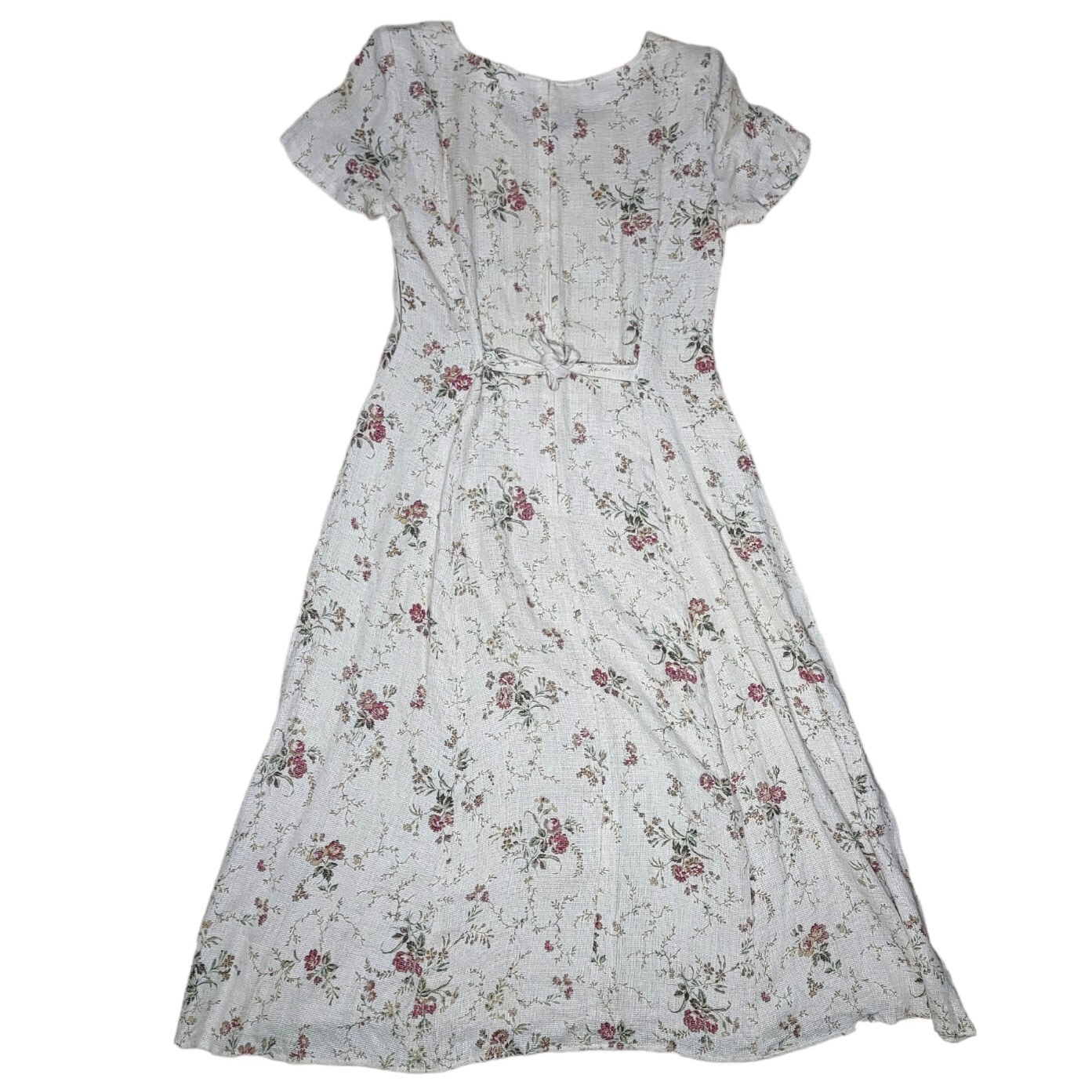 Dawn Joy Fashions Women’s 11 / 12 Floral Woven Linen Blend Midi Dress Vintage