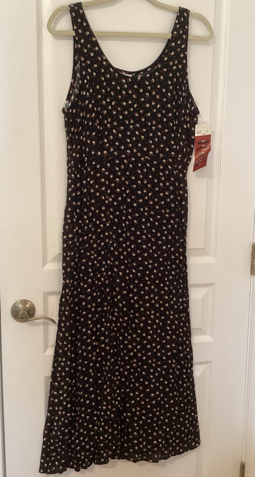 R&K Originals Vintage Maxidress &Cardigan Set Size10 Black/Brown Ditsy Print NWT