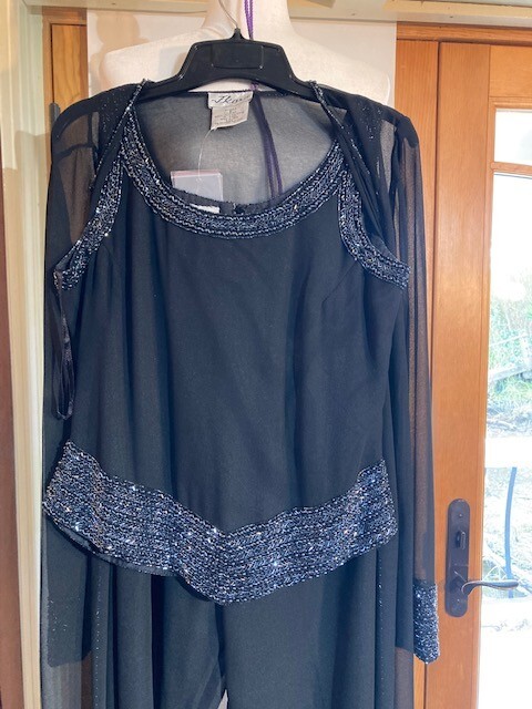 Vintage JKara 3-Piece Set (Pants, Tank, Duster), Black with Sequins