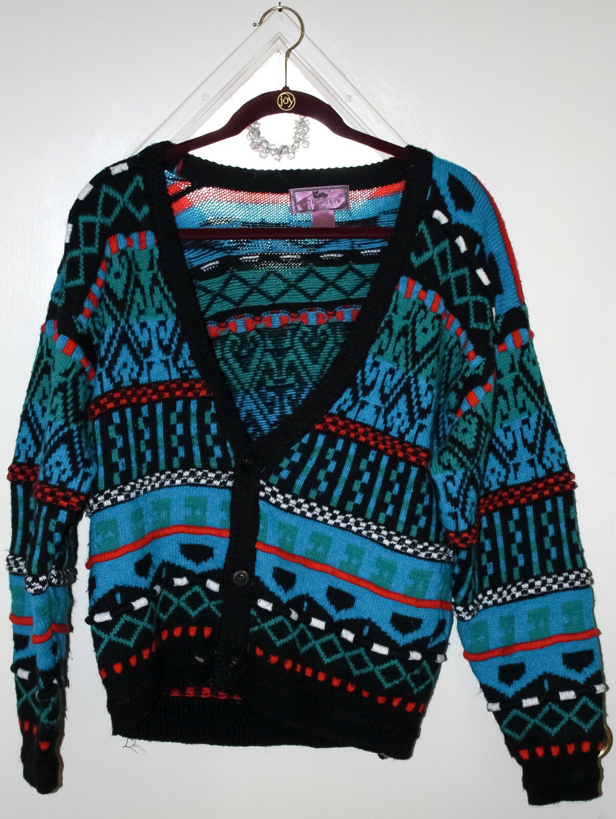 Concrete Mix – Vintage 80s/90s Knitted Cardigan Coogi Style Ugly Sweater – SZ L