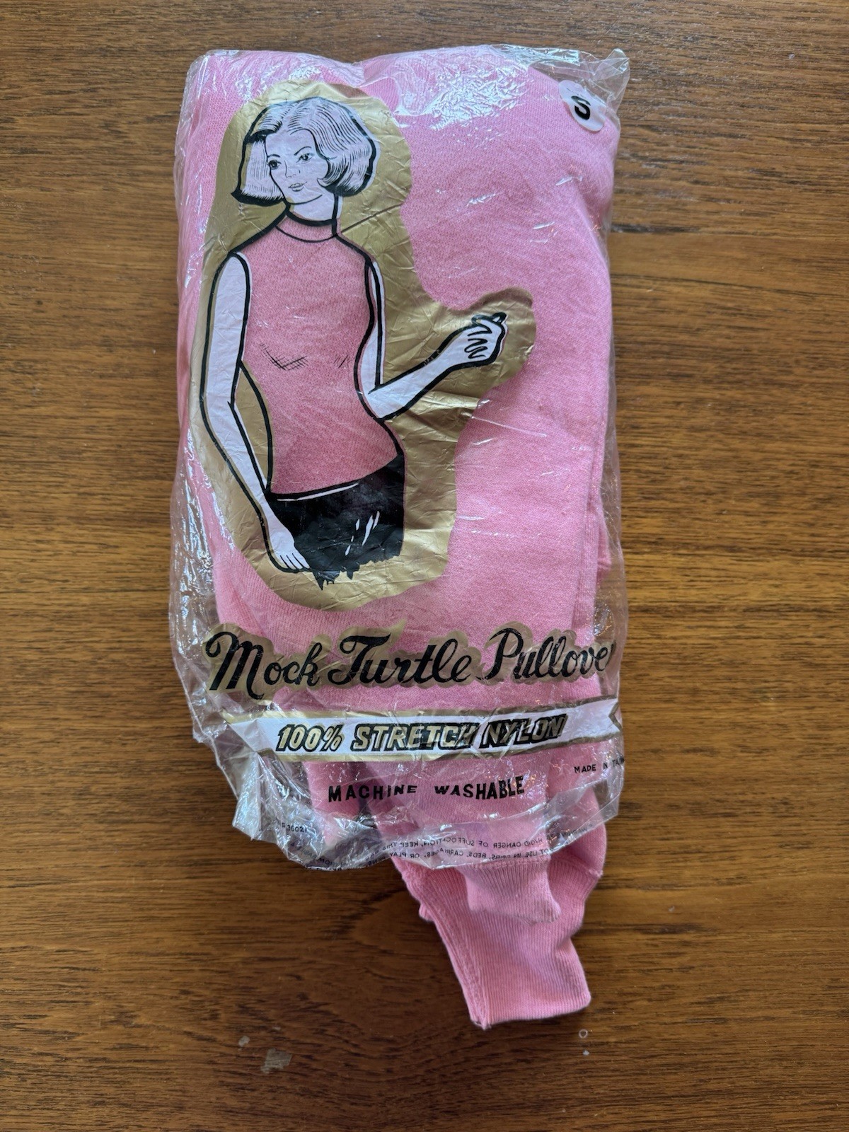 Vintage Mock Turtleneck Pullover Nylon Small Pink 1960s Mod Hippie New In Bag