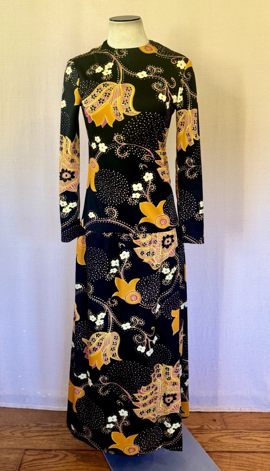 Vintage Don Luis De Espana Maxi Dress Hippie Mod Size 34 Bust M Sexy Side Slit