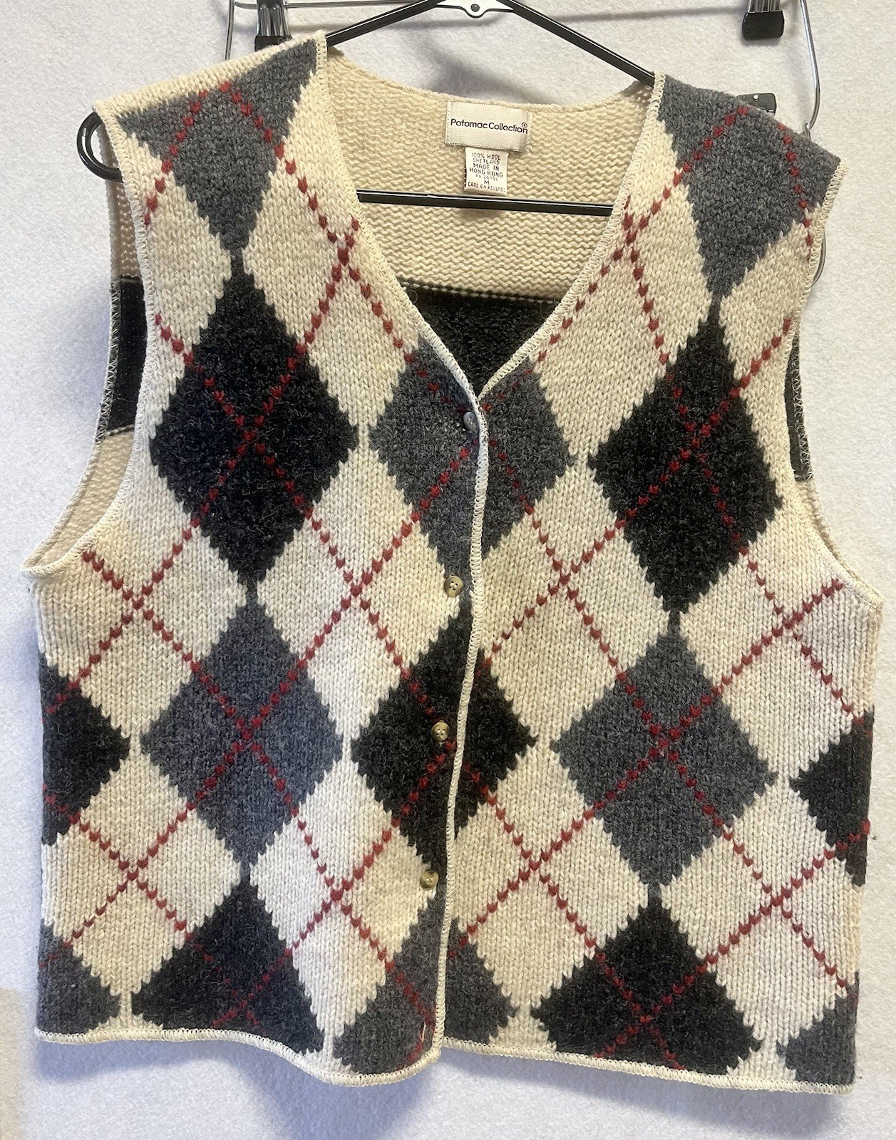 vtg Argyle Shetland wool button down vest Medium Potomac Collection Hong Kong