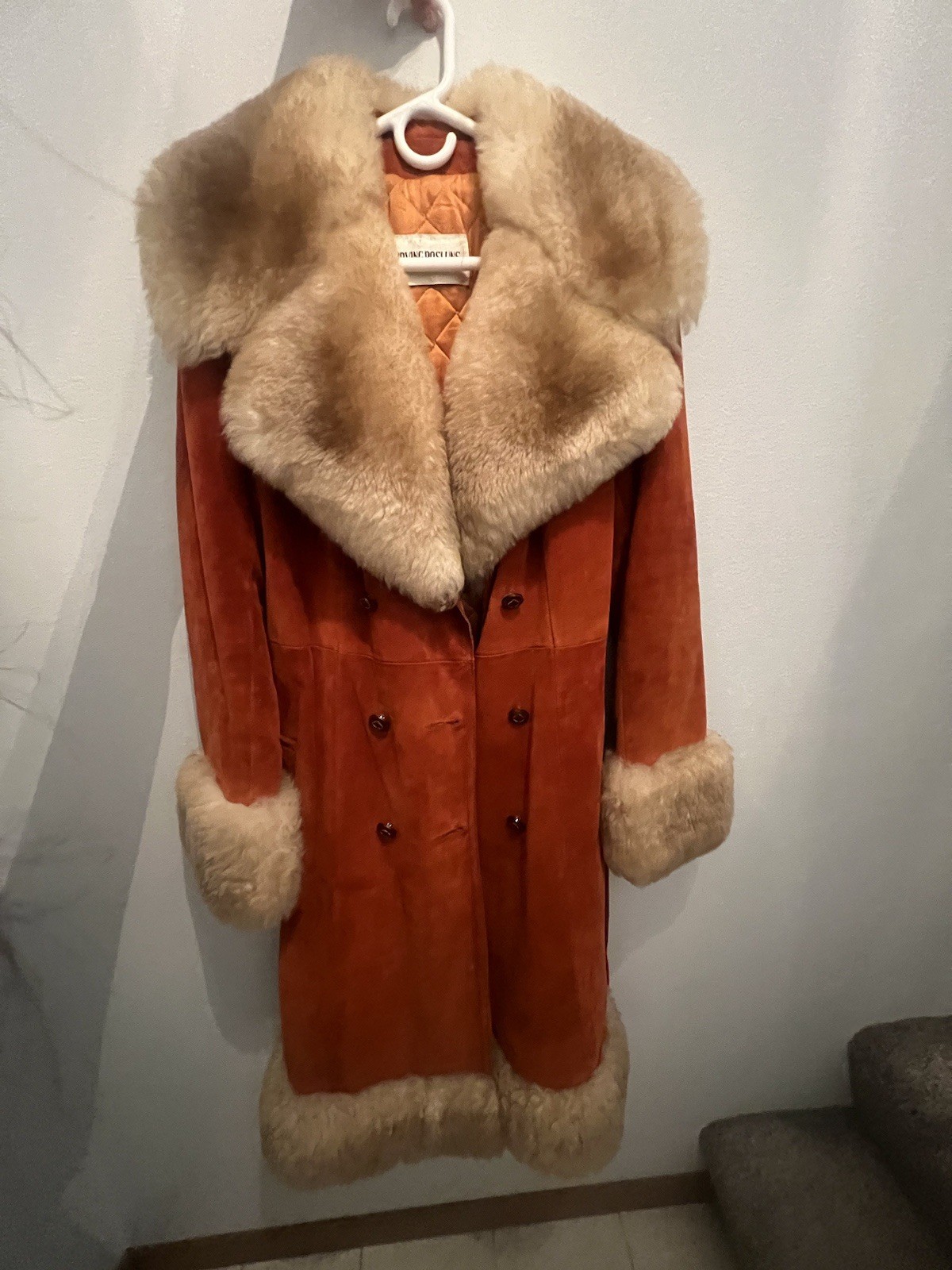 Vintage 1970s Orange ￼ Suede Fur Coat
